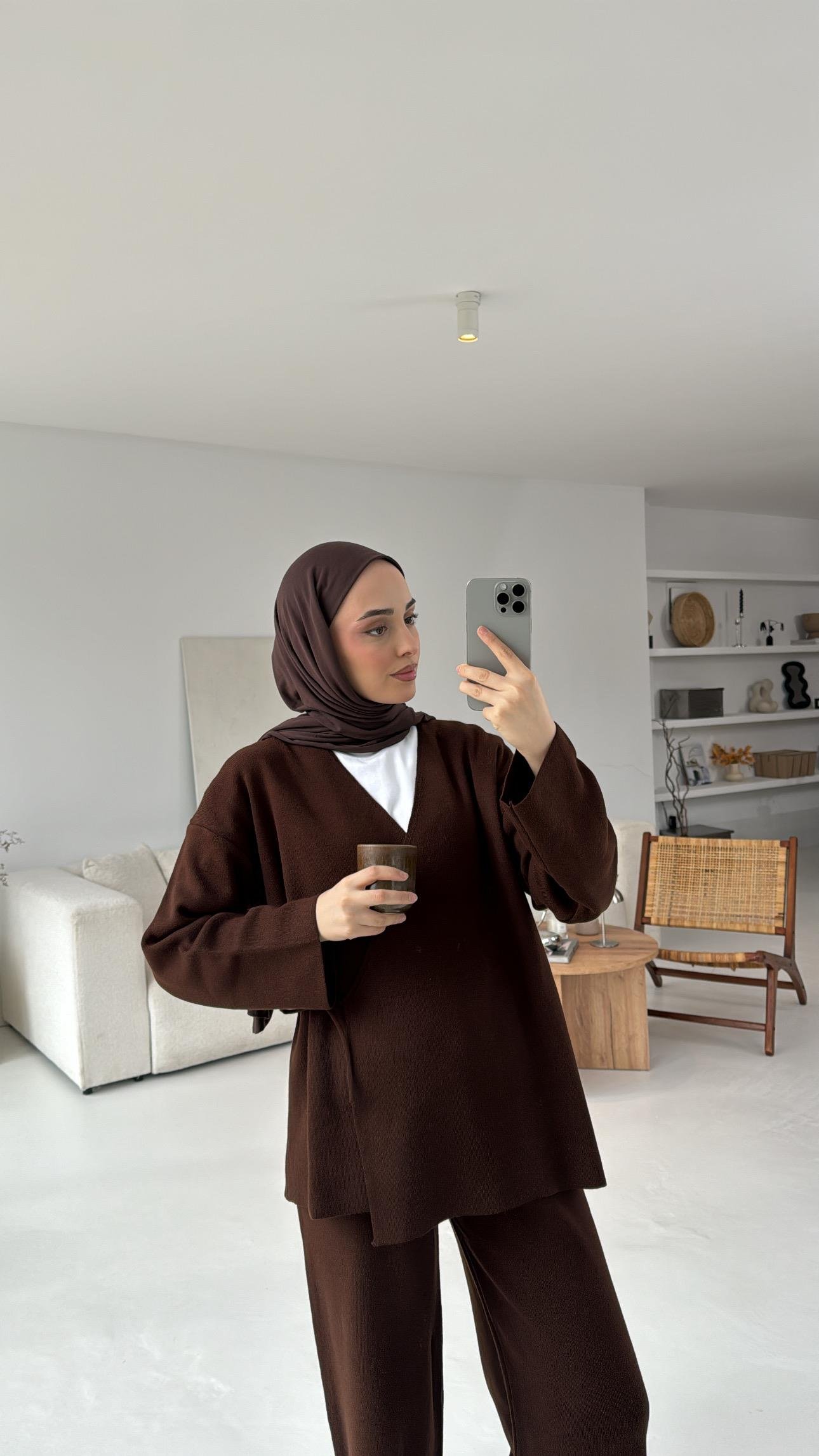 Triko Yandan Bağlamalı Takım Kahve