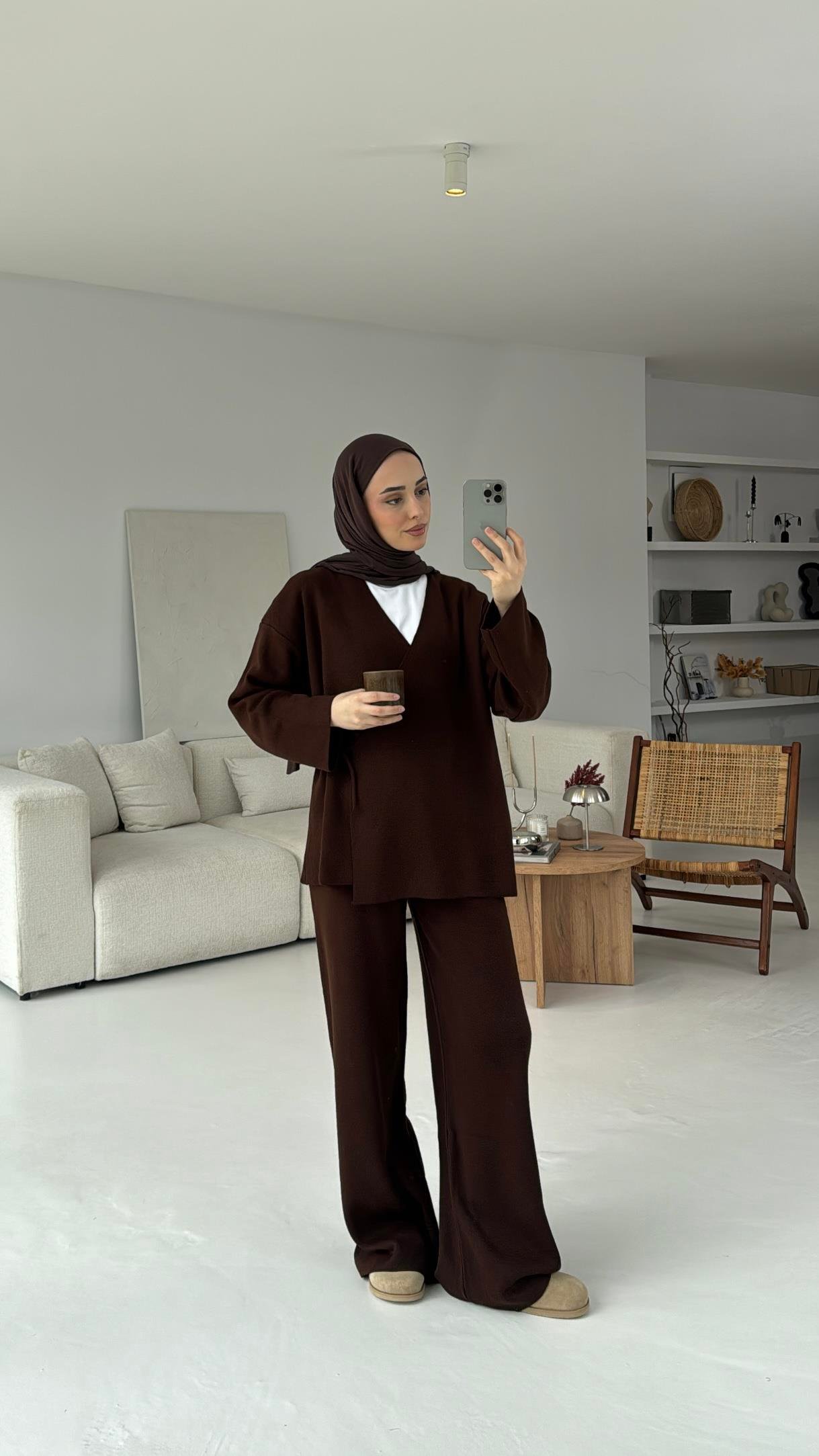 Triko Yandan Bağlamalı Takım Kahve