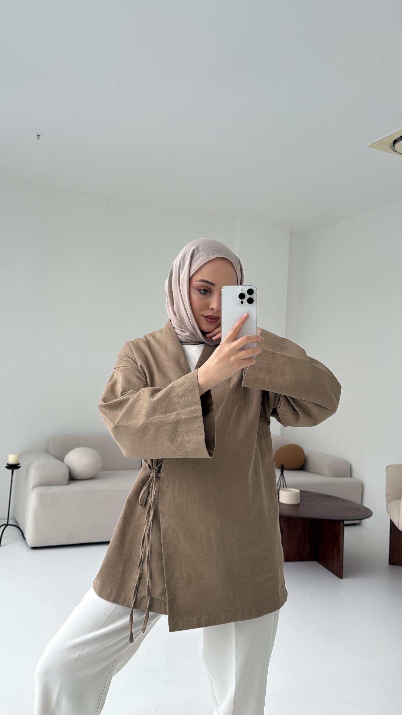 Yandan Bağlama Kimono Bej