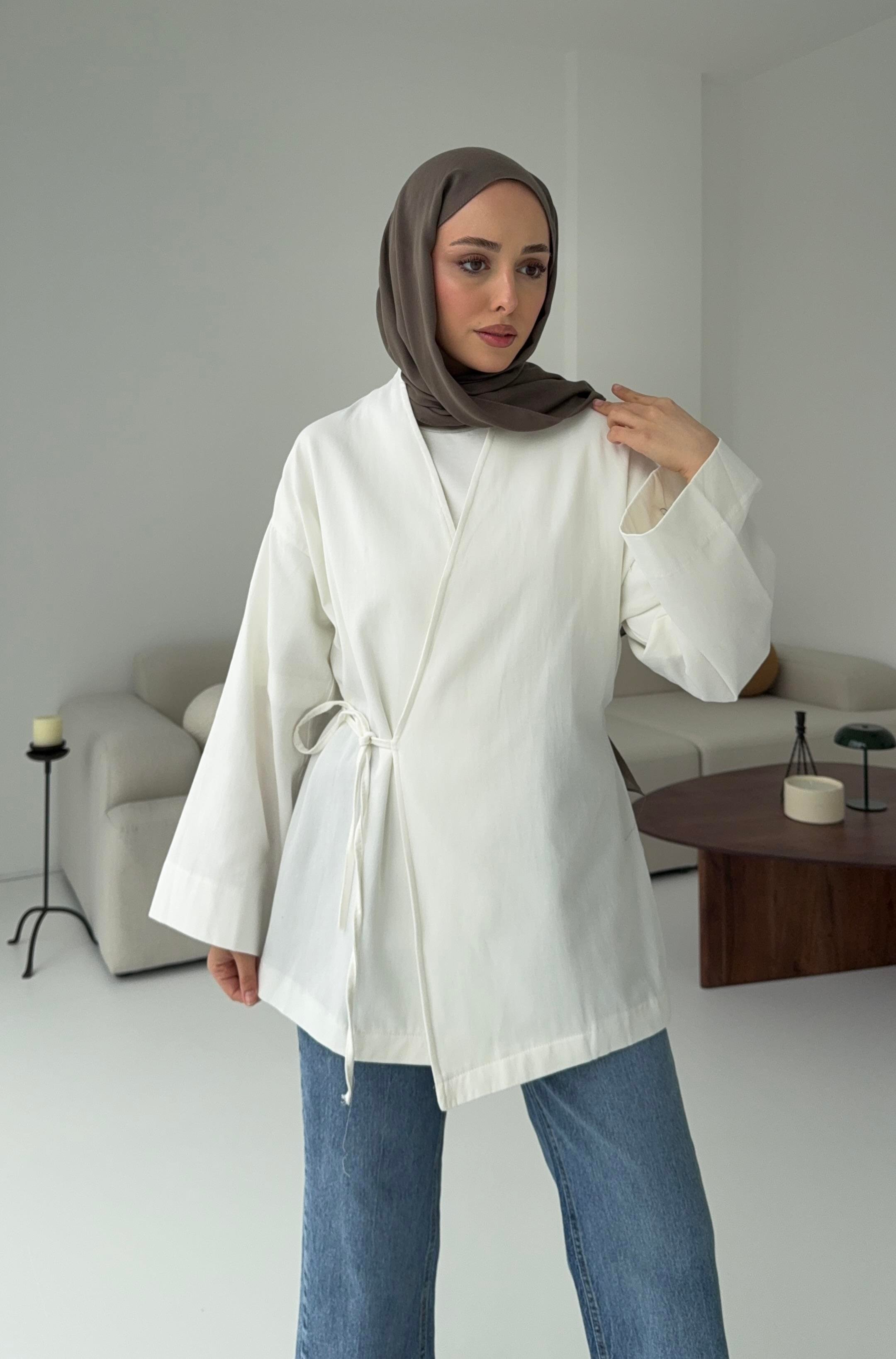 Yandan Bağlama Kimono Beyaz