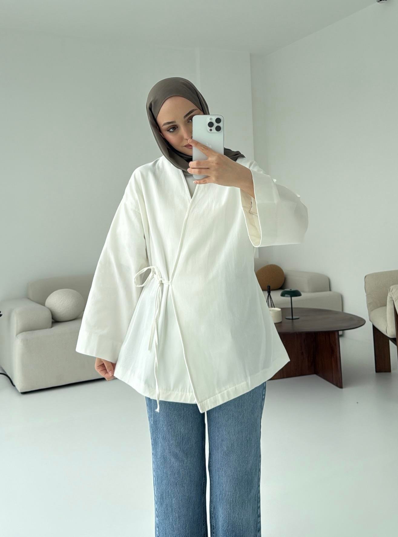 Yandan Bağlama Kimono Beyaz