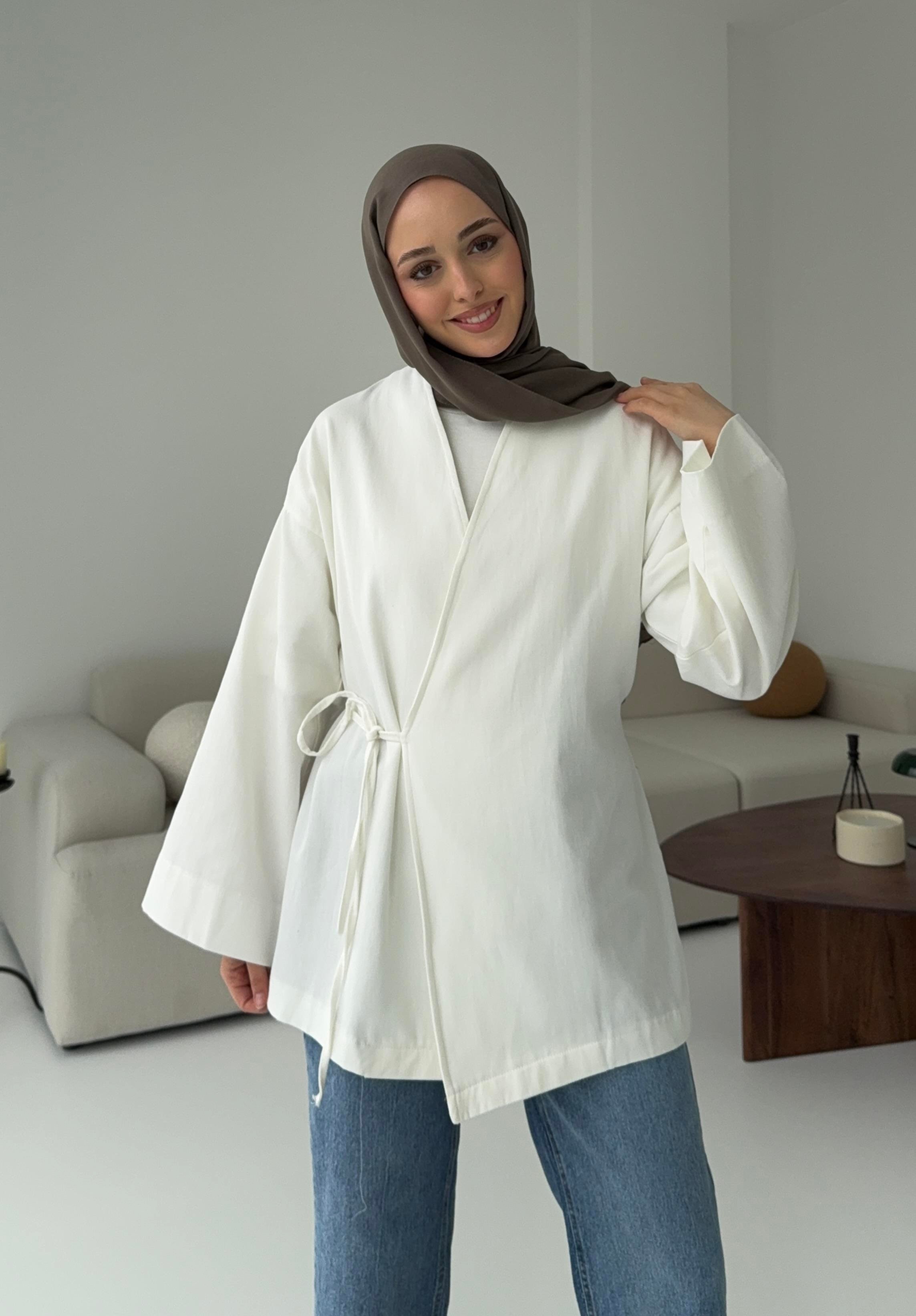 Yandan Bağlama Kimono Beyaz