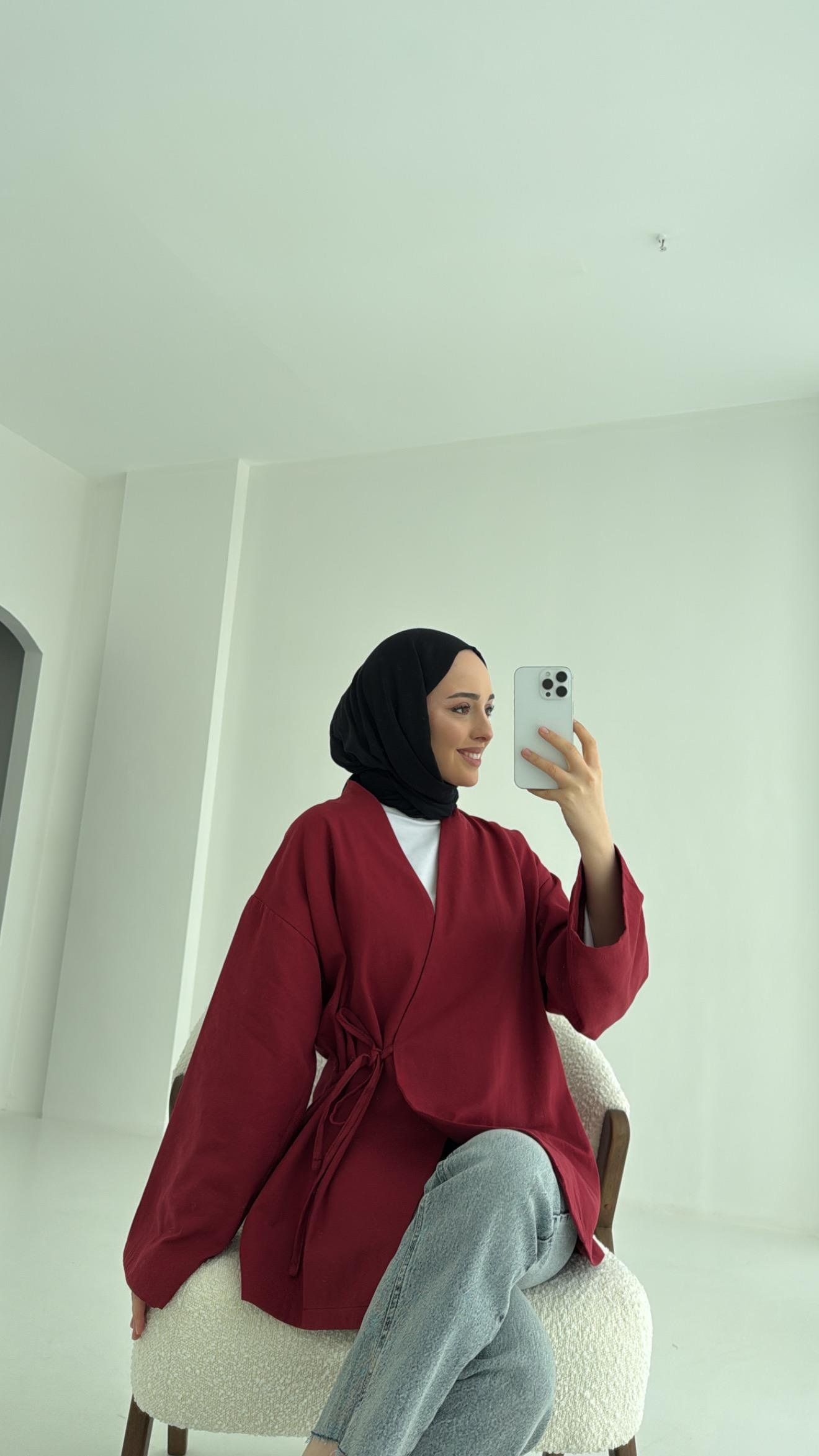 Yandan Bağlama Kimono Bordo