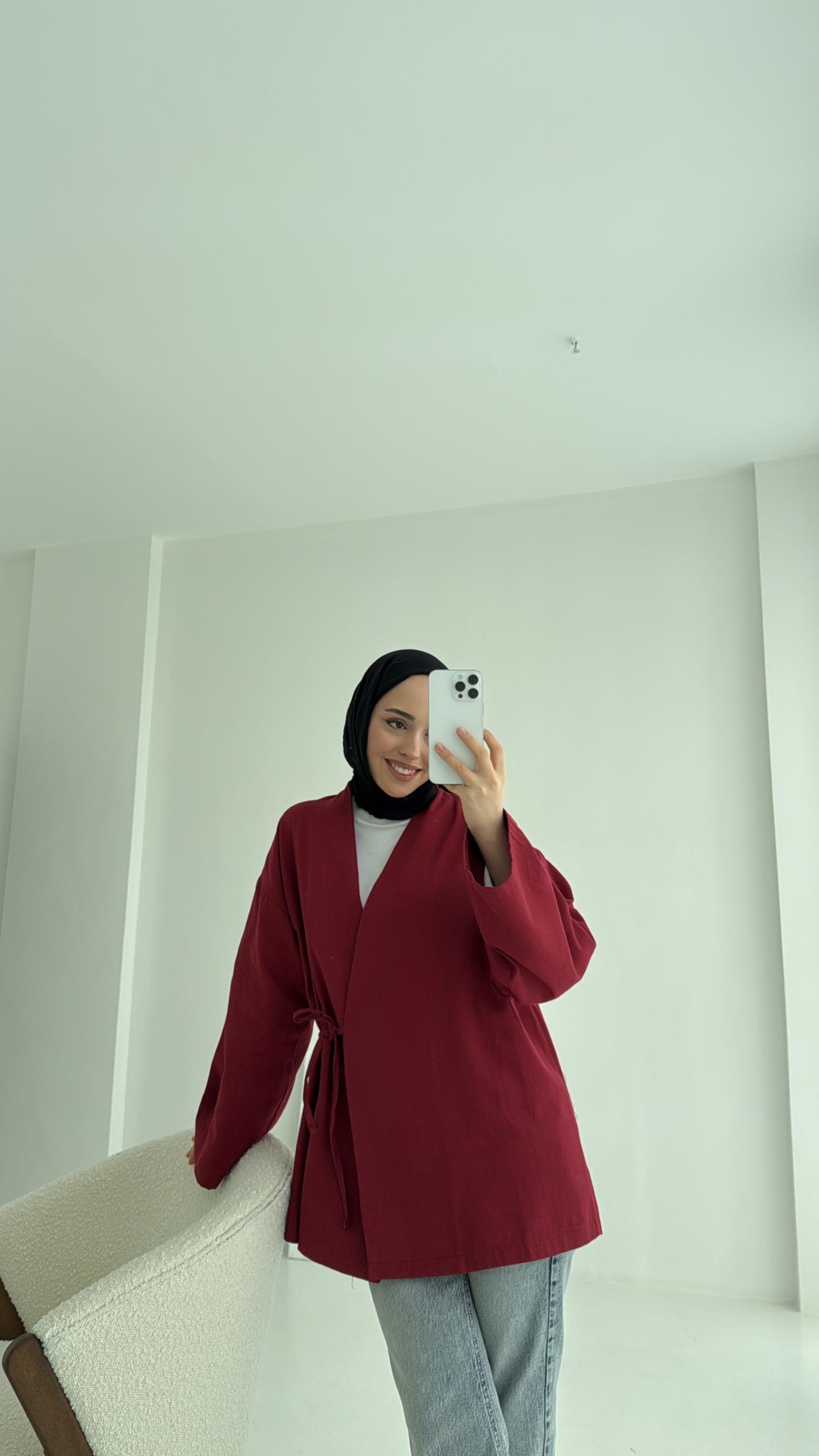 Yandan Bağlama Kimono Bordo
