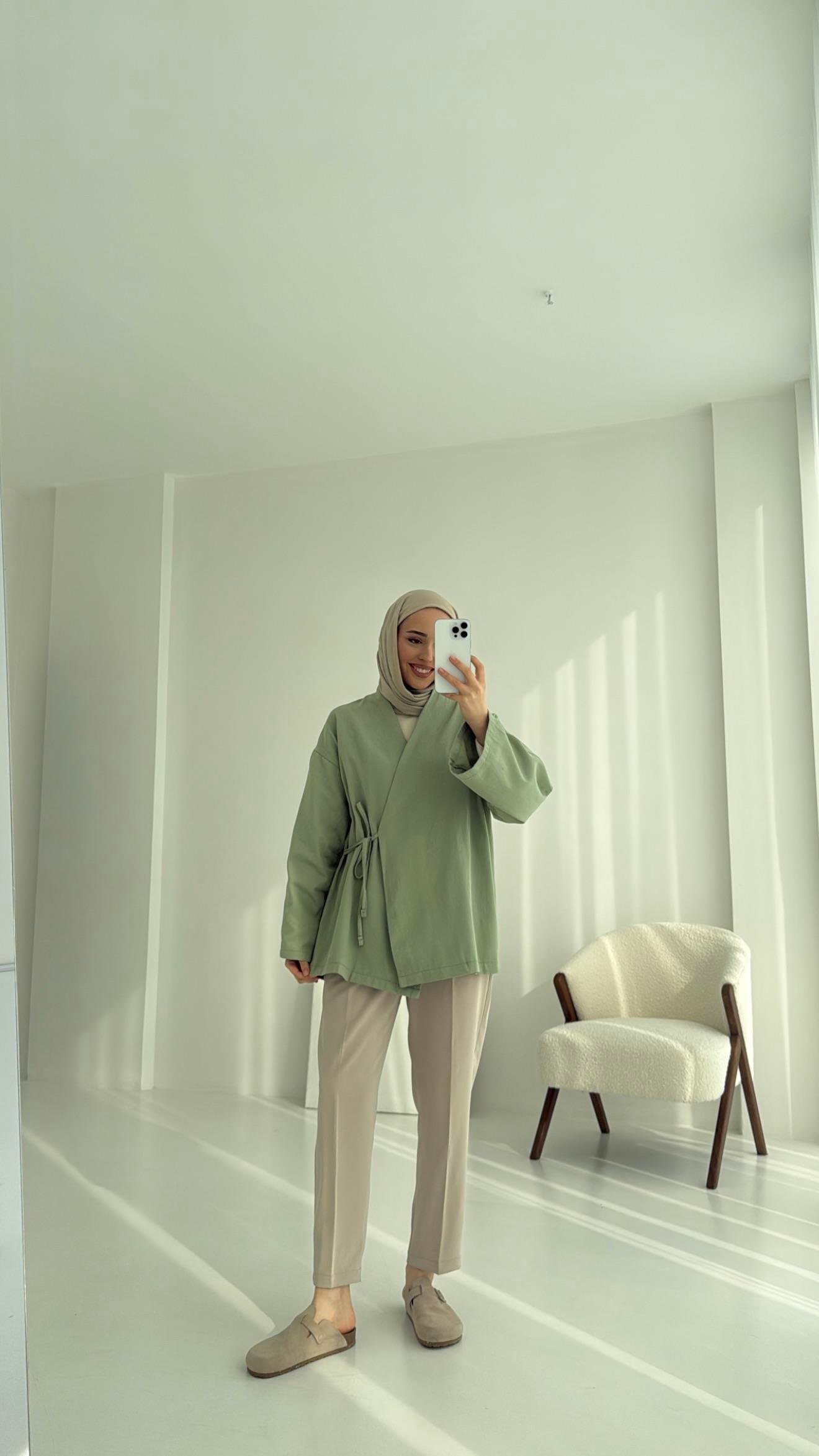 Yandan Bağlama Kimono Mint