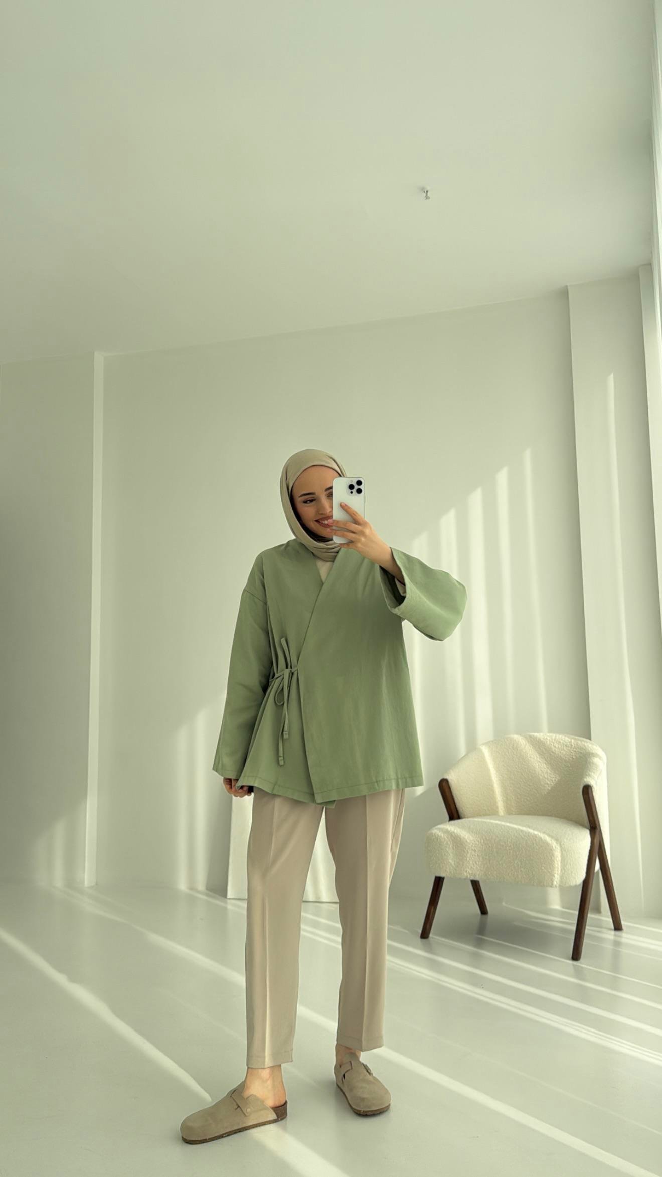 Yandan Bağlama Kimono Mint