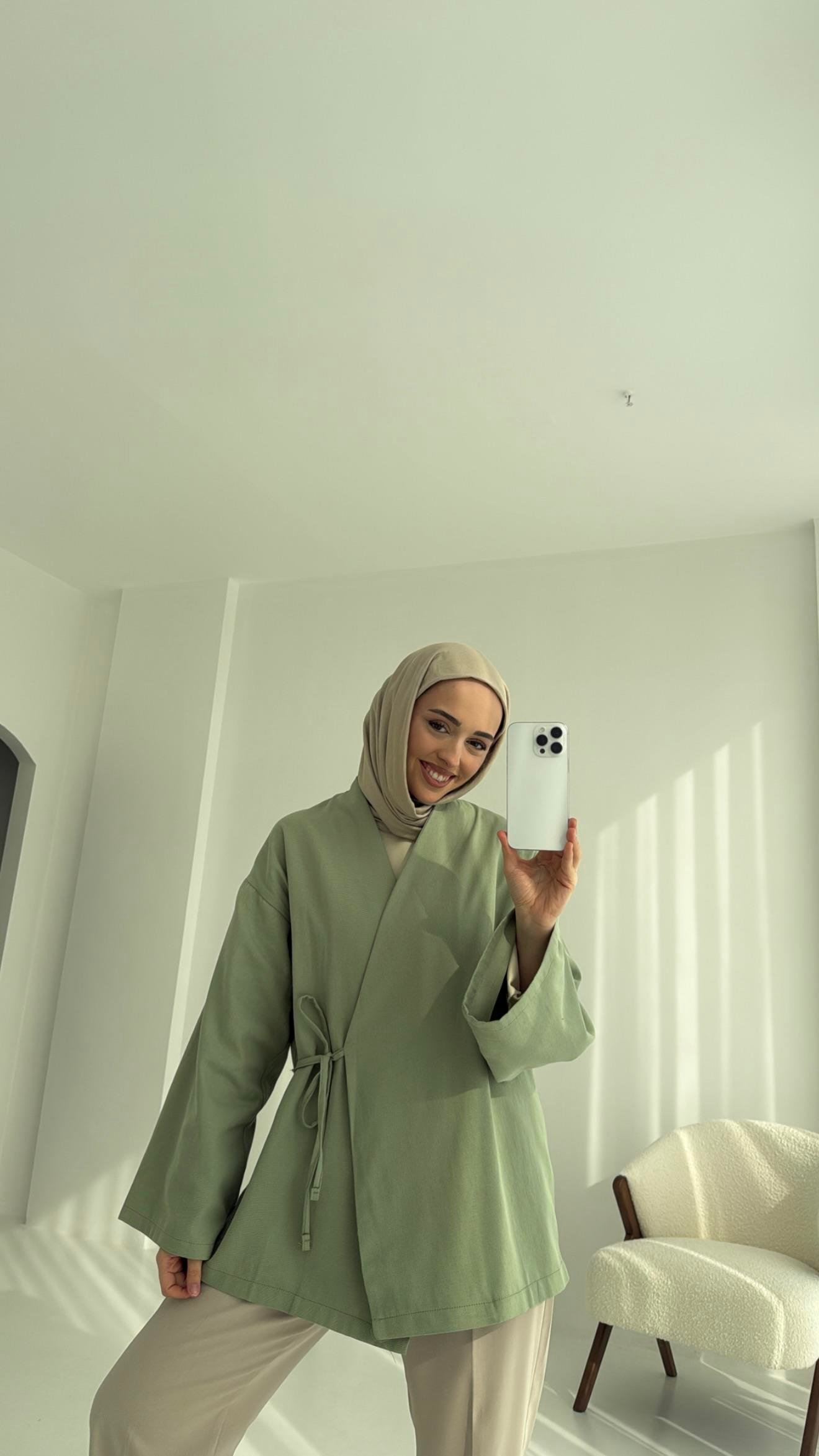 Yandan Bağlama Kimono Mint