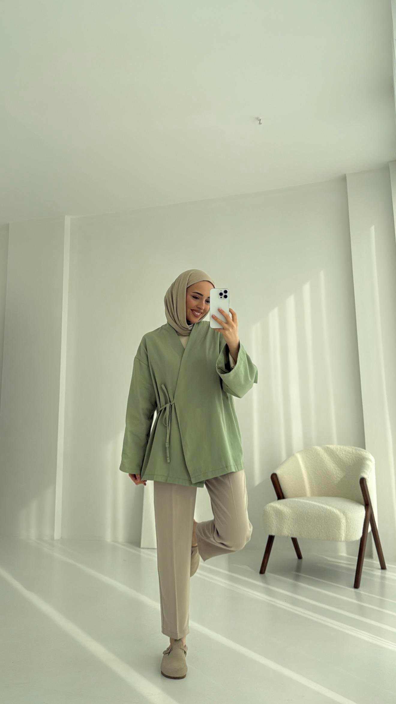 Yandan Bağlama Kimono Mint