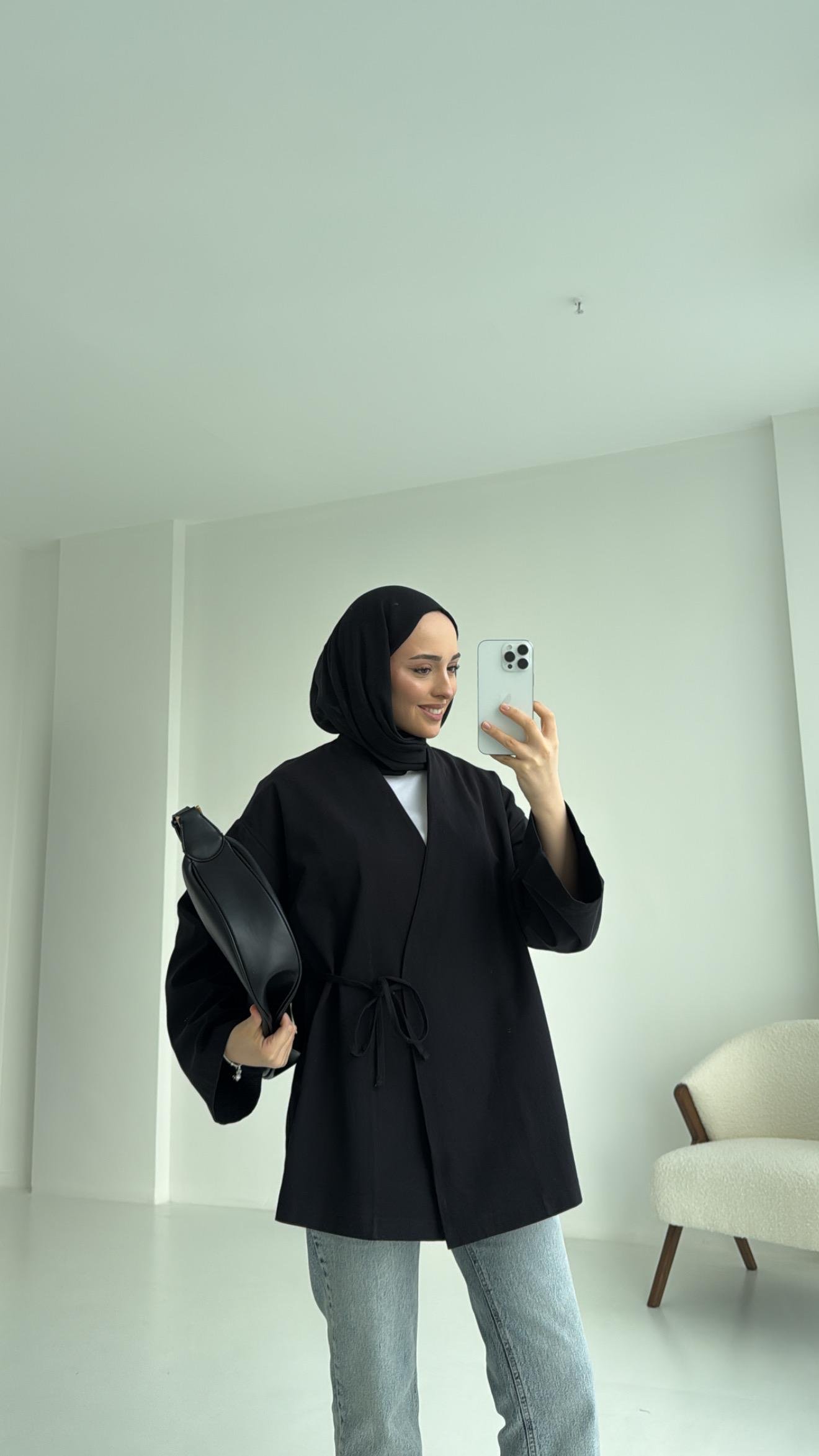 Yandan Bağlama Kimono Siyah