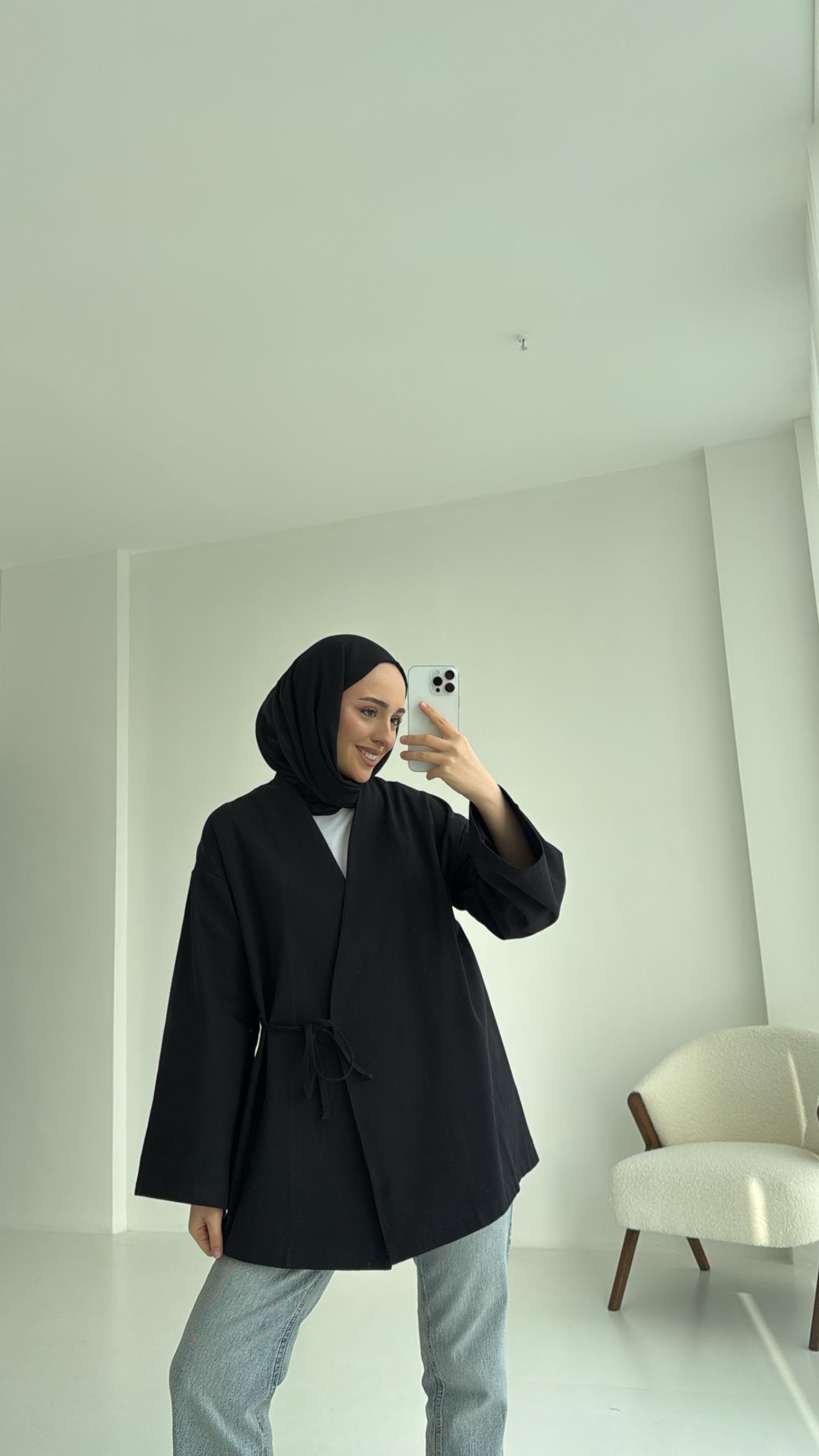 Yandan Bağlama Kimono Siyah