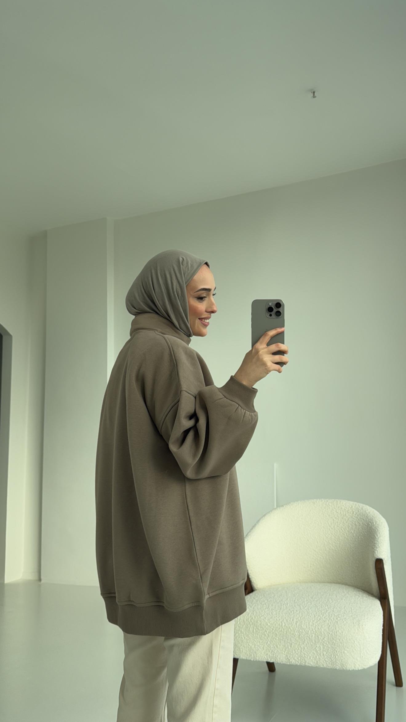 Yarım Zip Sweatshirt Vizon