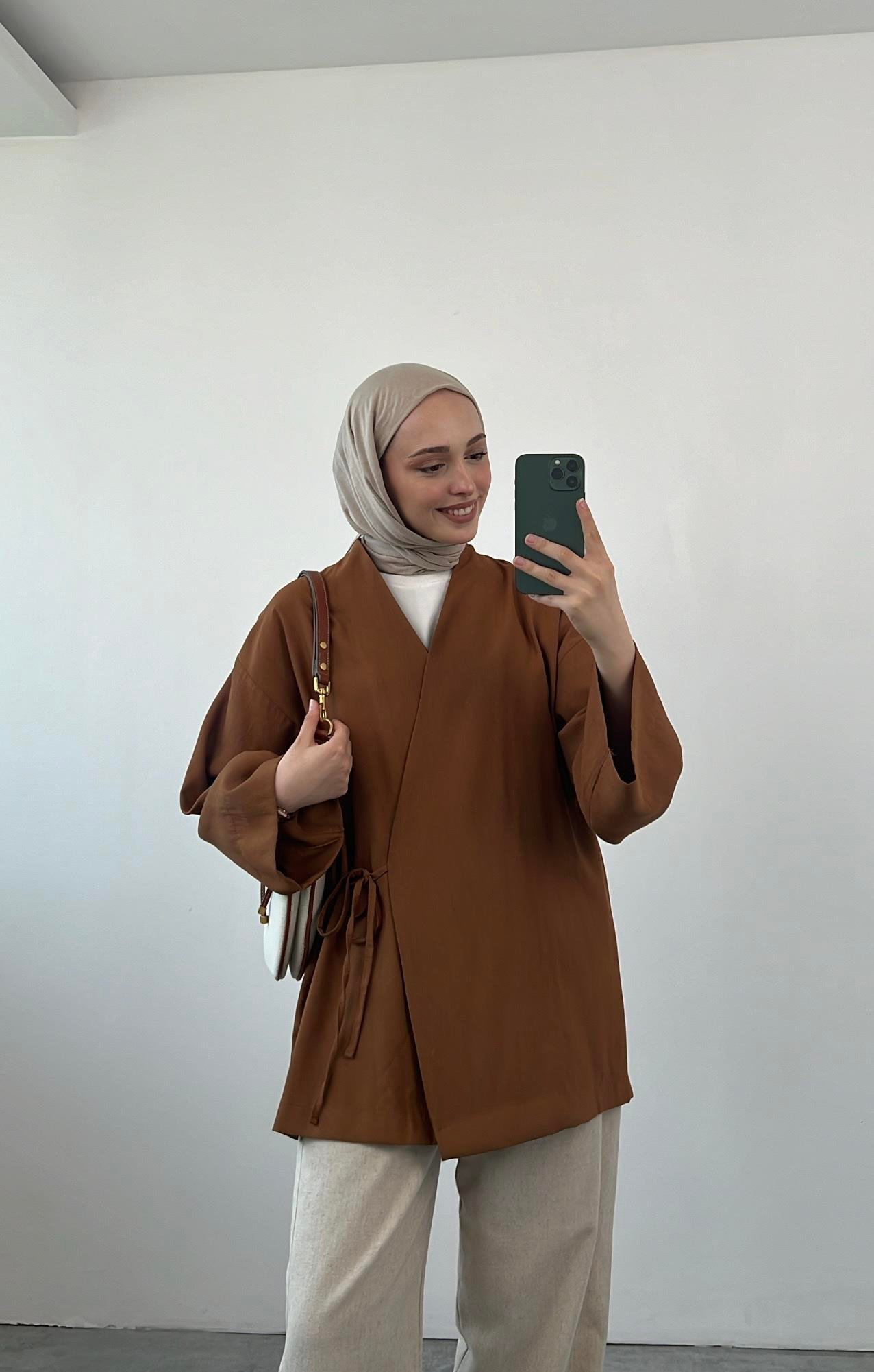 Yazlık Kumaş Yandan Bağlamalı Kimono 
