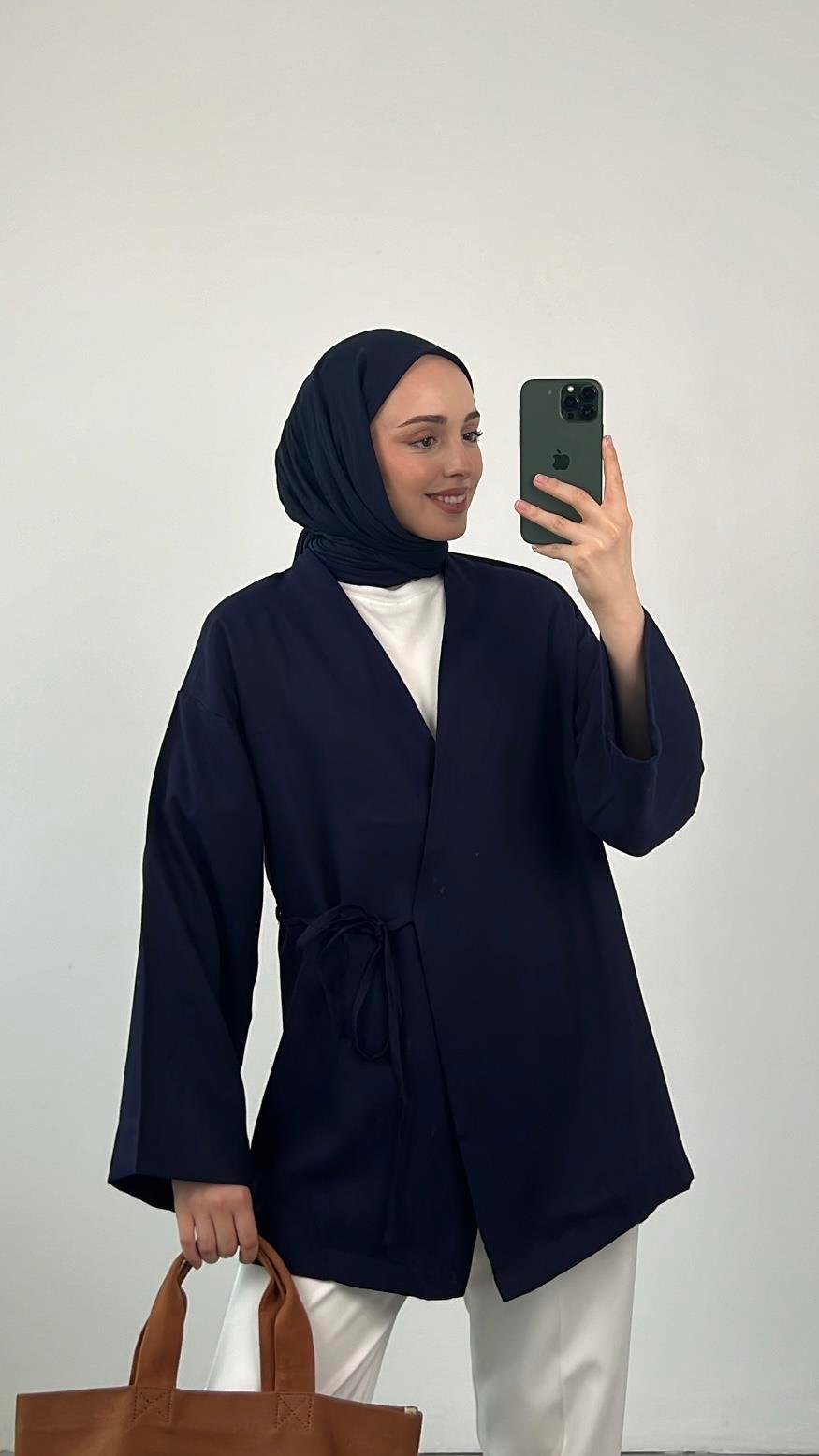 Yazlık Kumaş Yandan Bağlamalı Kimono Lacivert