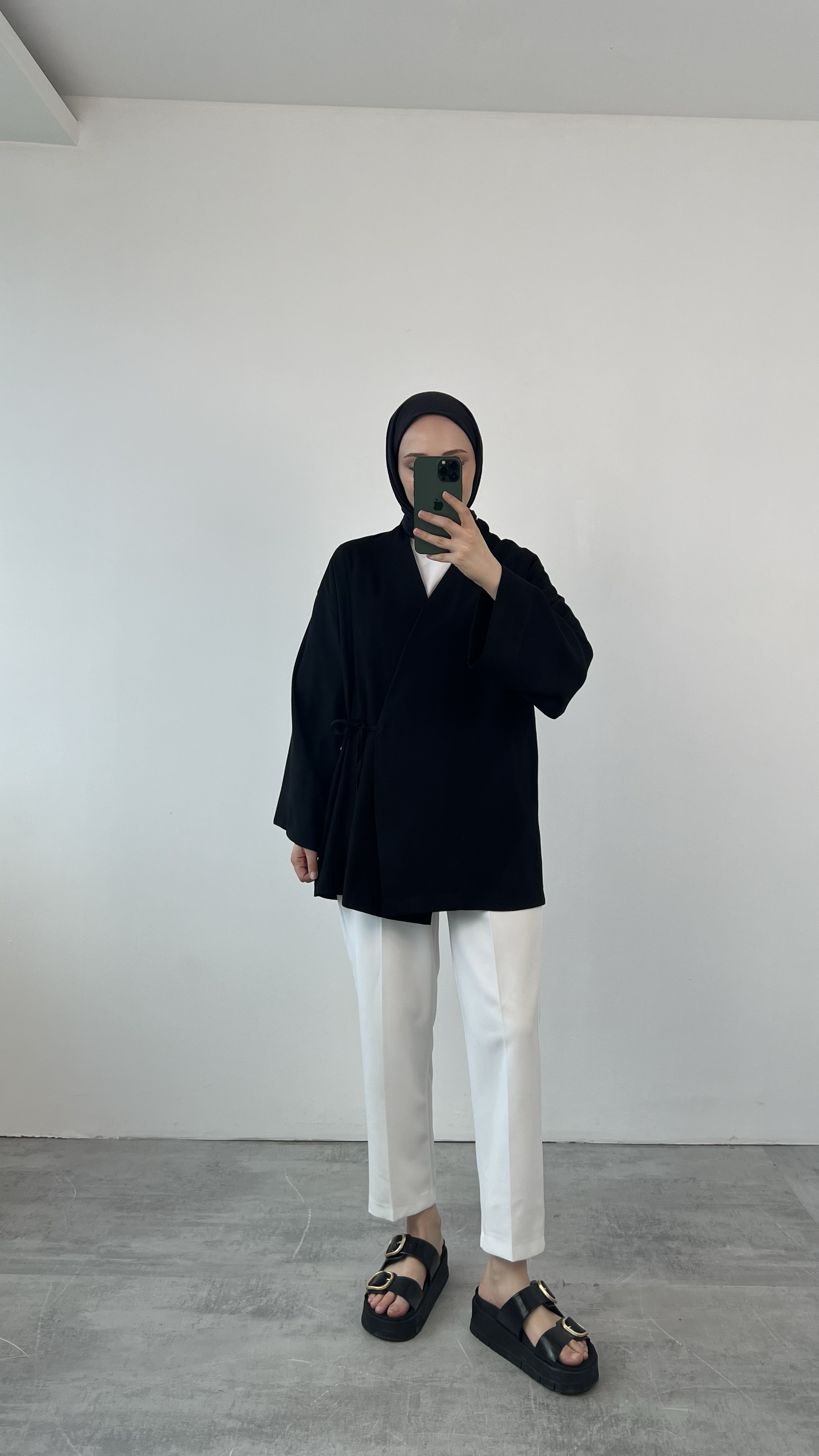 Yazlık Kumaş Yandan Bağlamalı Kimono Siyah