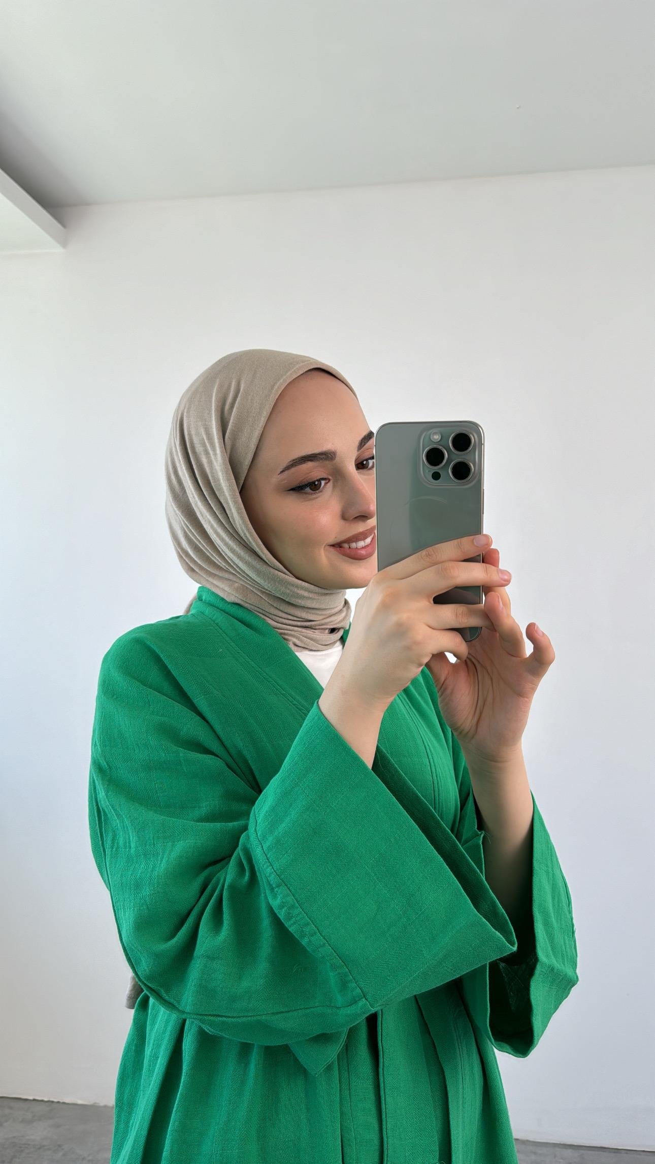 Yeşil Müslin Bağlamalı Kimono