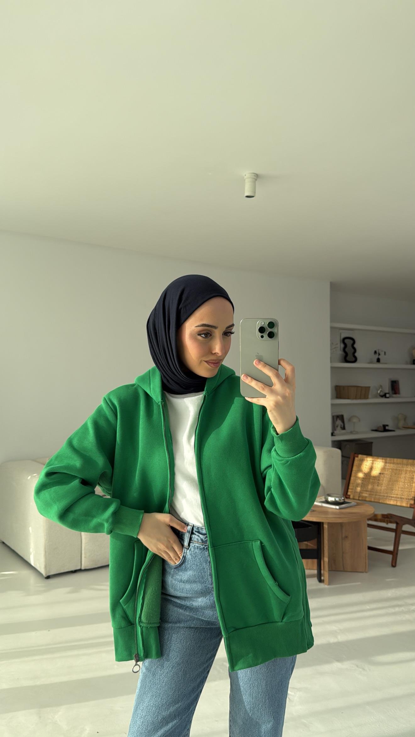 Yırtmaç Detaylı Yeşil Sweatshirt