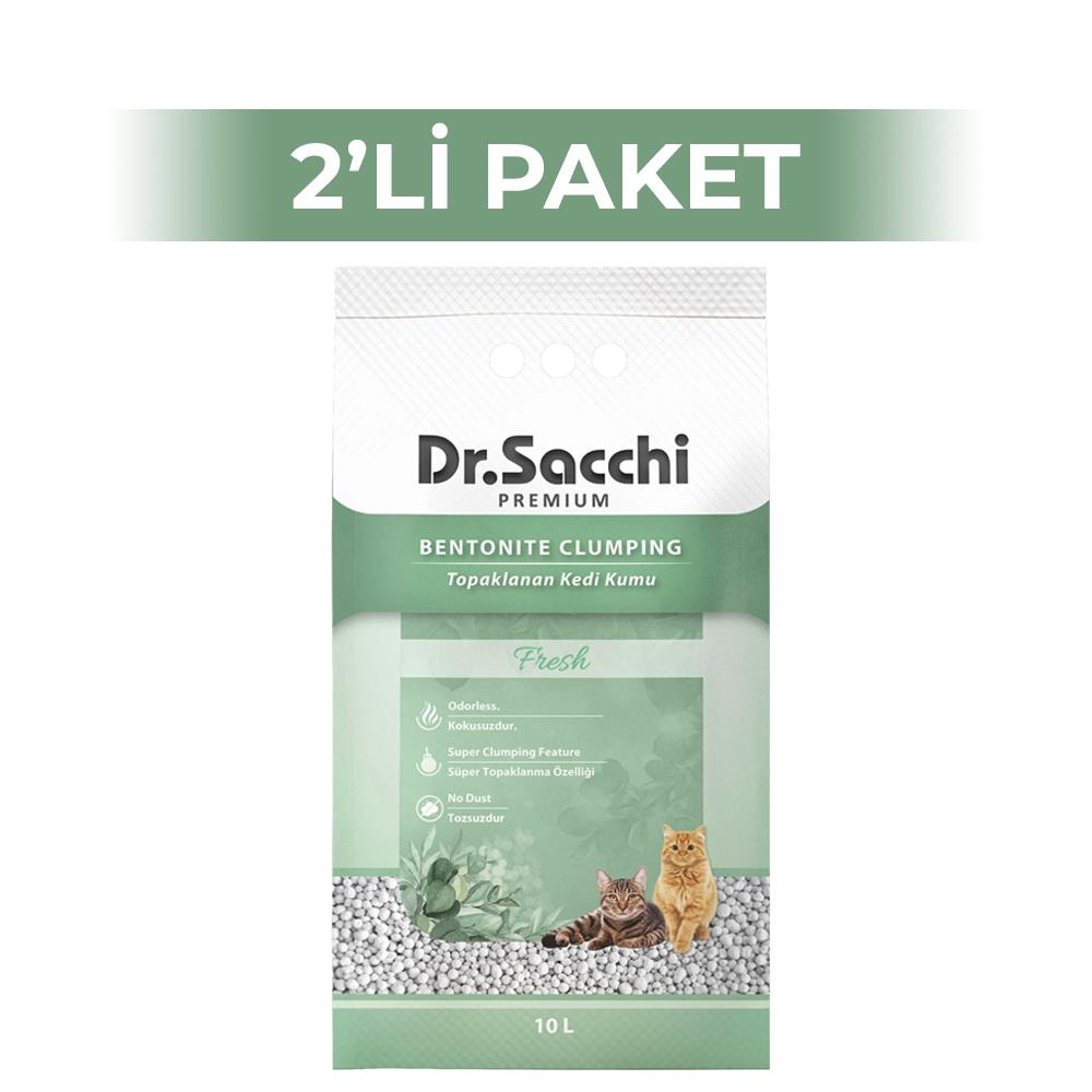 Dr.Sacchi Süper Emici Fresh Topaklanan Bentonit Doğal Kedi Kumu 10 lt 2 AdetDr. Sacchi