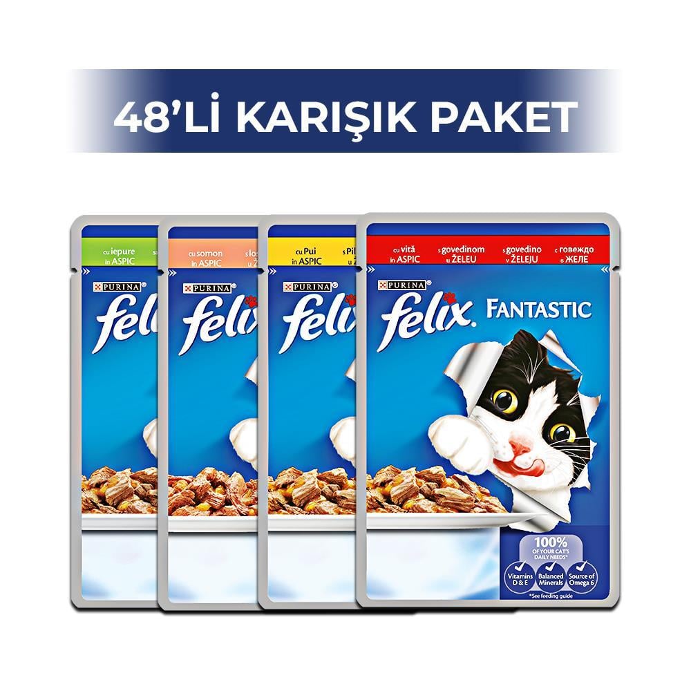 Felix Karışık Yaş Yetişkin Kedi Maması Pouch 100 Gr 48 ADET Felix