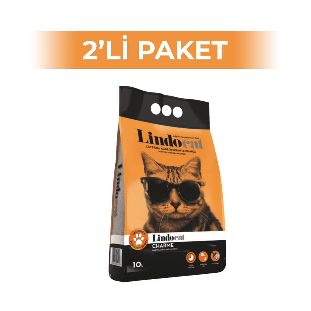 Lindo Cat Charme Kadife Çiçeği ve Amber Kokulu Topaklanan Kalın Taneli Bentonit Kedi Kumu 10 lt 2 AdetLindo Cat