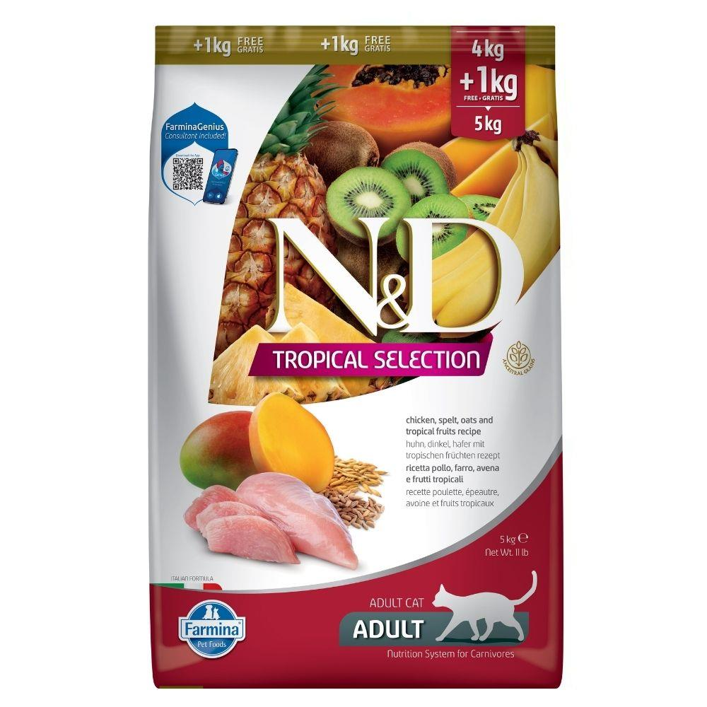 N&D Tropical Selection Tavuklu ve Tropikal Meyveli Kısırlaştırılmış Kedi Maması 4+1 kgND
