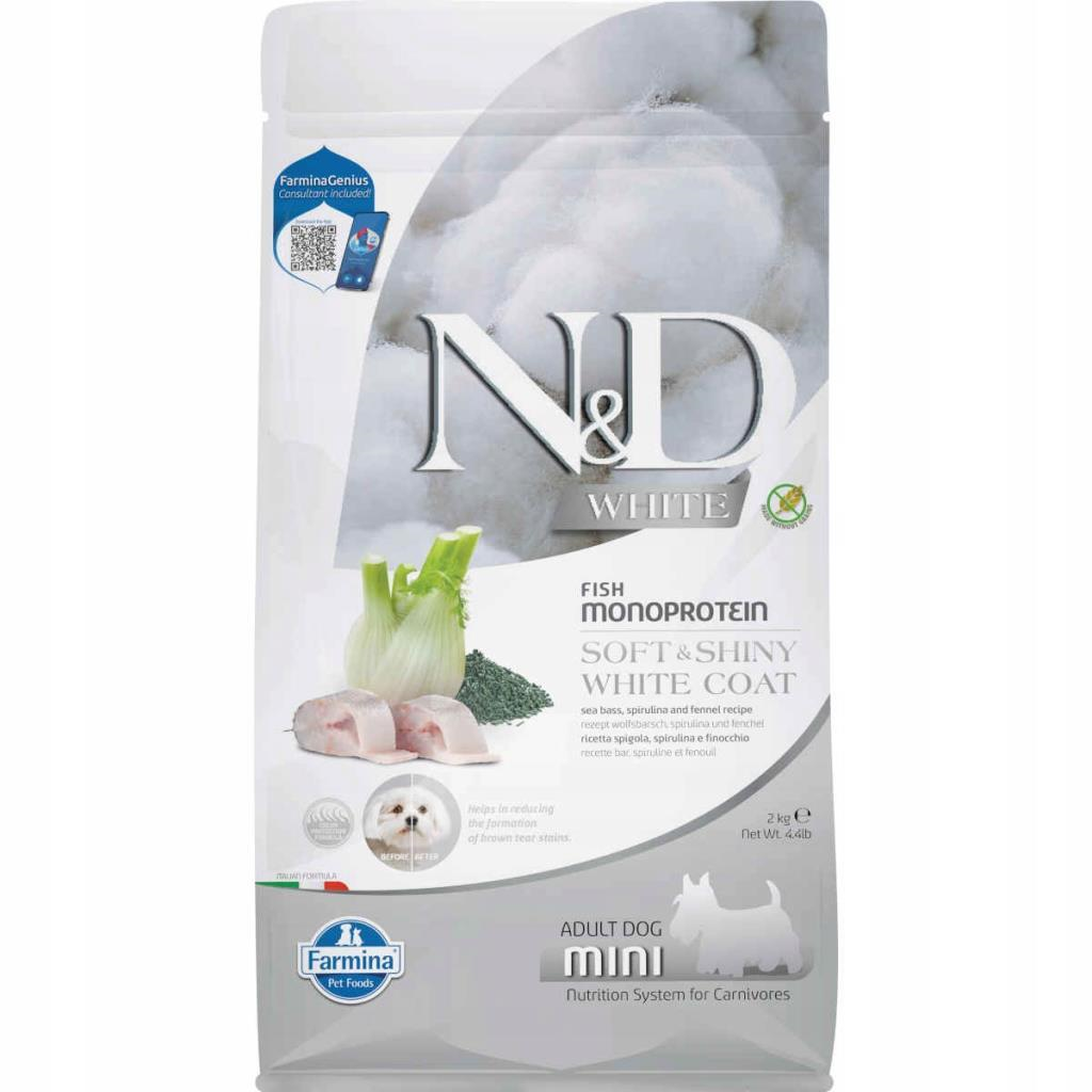 N&D White Levrek Rezene ve Spirulina Küçük Irk Beyaz Yetişkin Köpek Maması 2 kgND