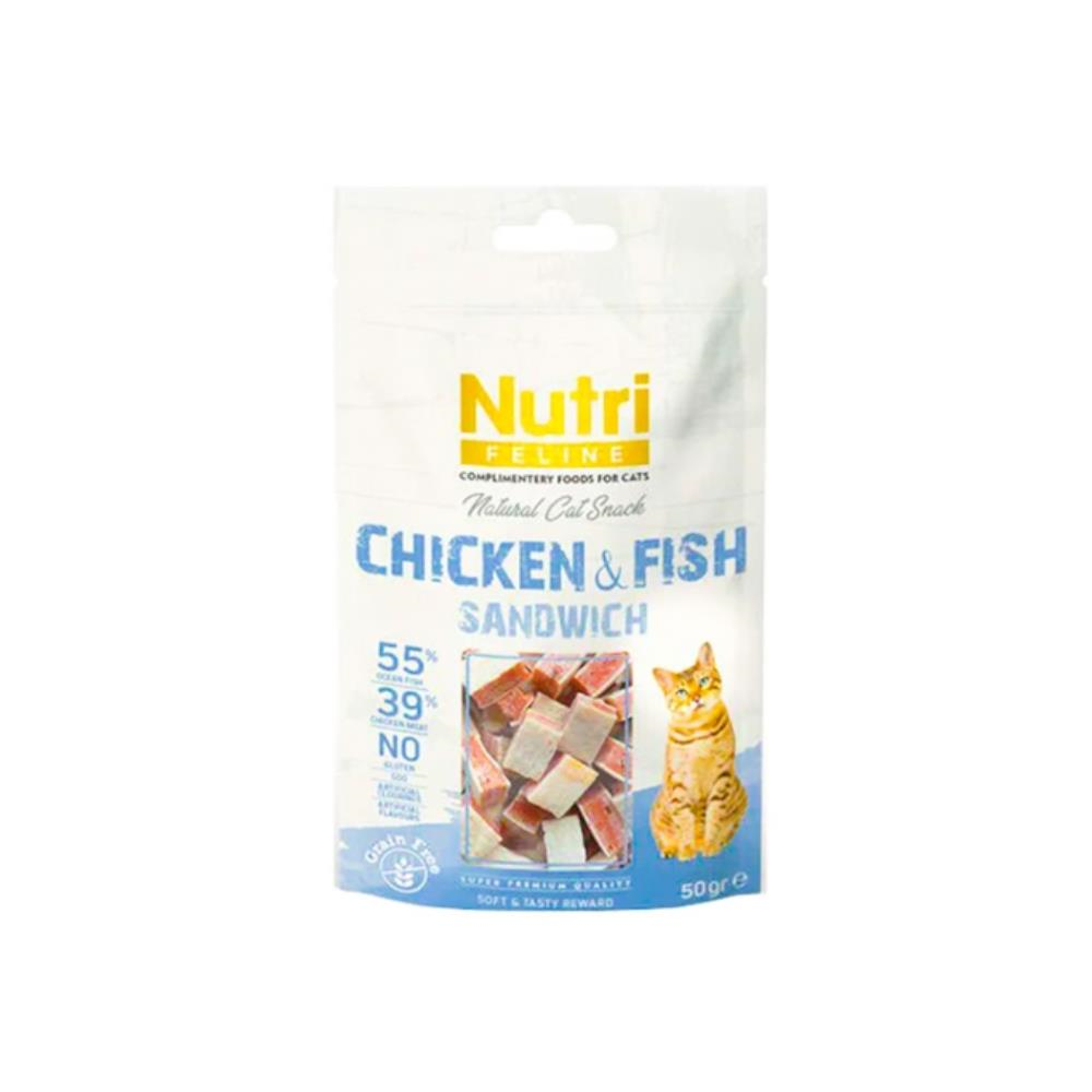 Nutri Feline Okyanus Balıklı ve Tavuk Etli Tahılsız Sandviç Kedi Ödül Maması 50 grNutri Feline