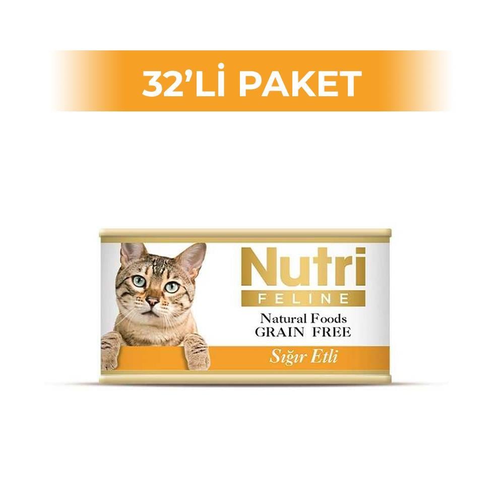 Nutri Feline Sığır Etli Tahılsız Yetişkin Kedi Konservesi 85 gr 32 AdetNutri Feline