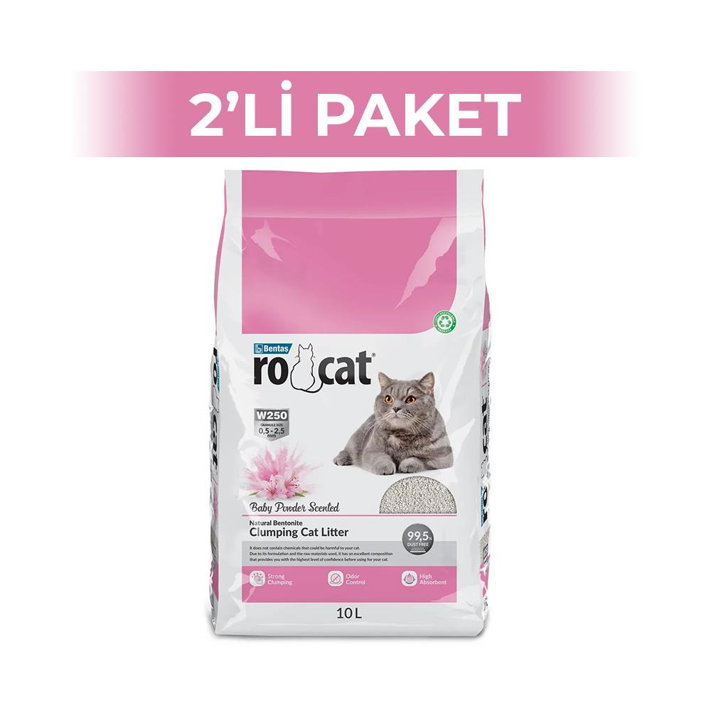 RoCat Bebek Pudrası Kokulu Bentonit Kedi Kumu 10 lt 2 AdetRoCat