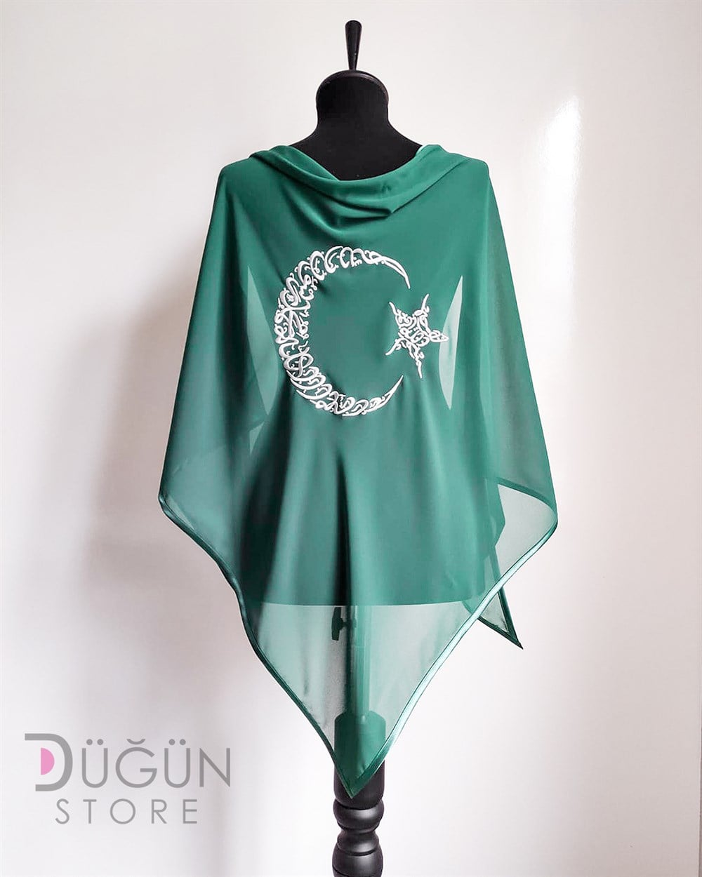 Biyeli Şifon Ay Yıldızlı Damat Omuz Örtüsü 