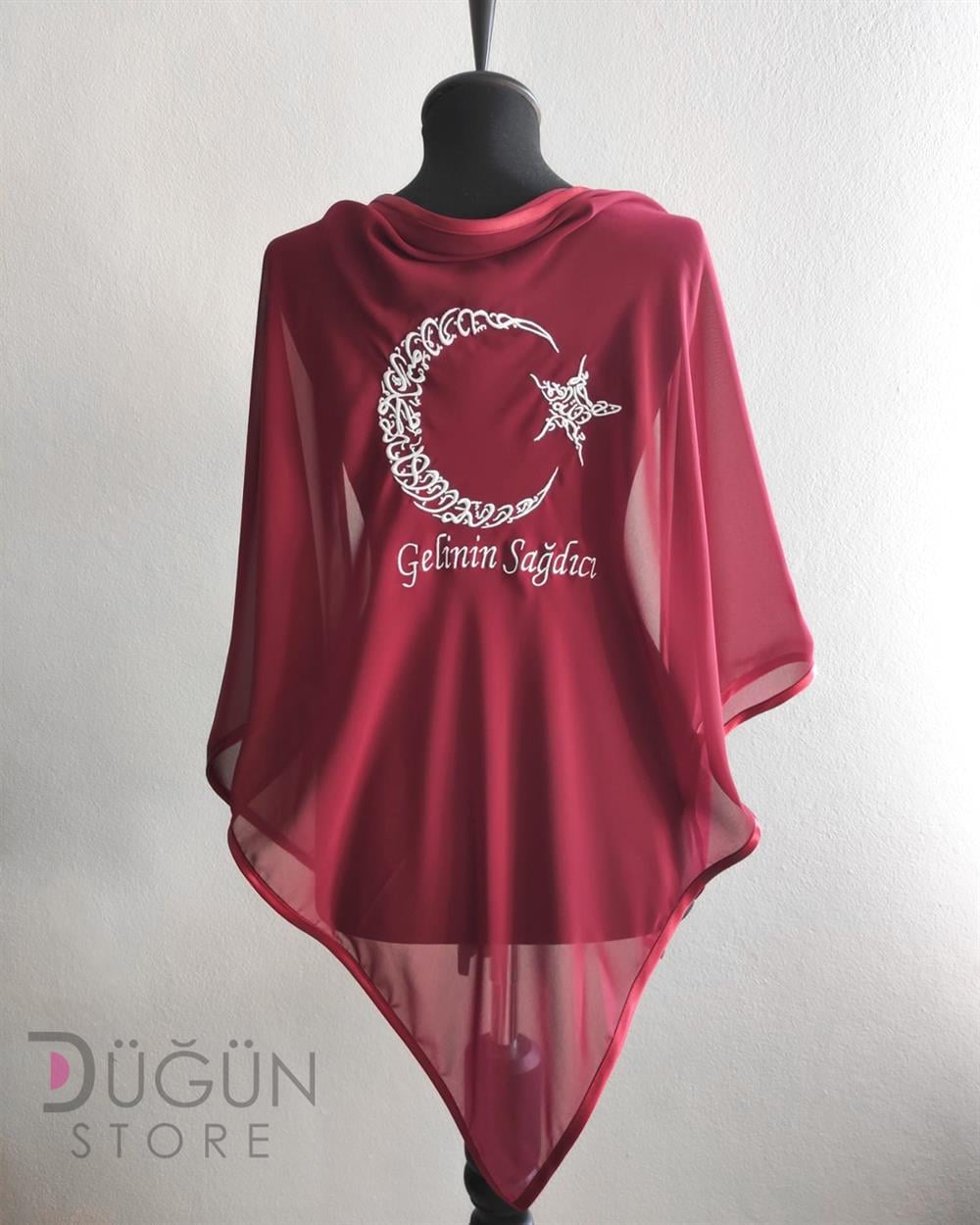 Gelinin Sağdıcı Bordo Ay Yıldızlı Damat Örtüsü