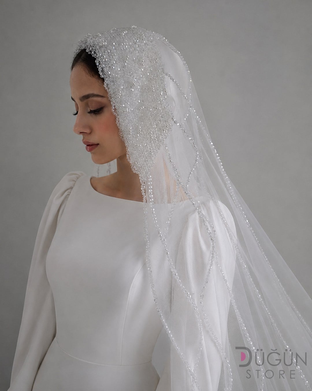 Kristal Taşlı Gelin Duvağı 