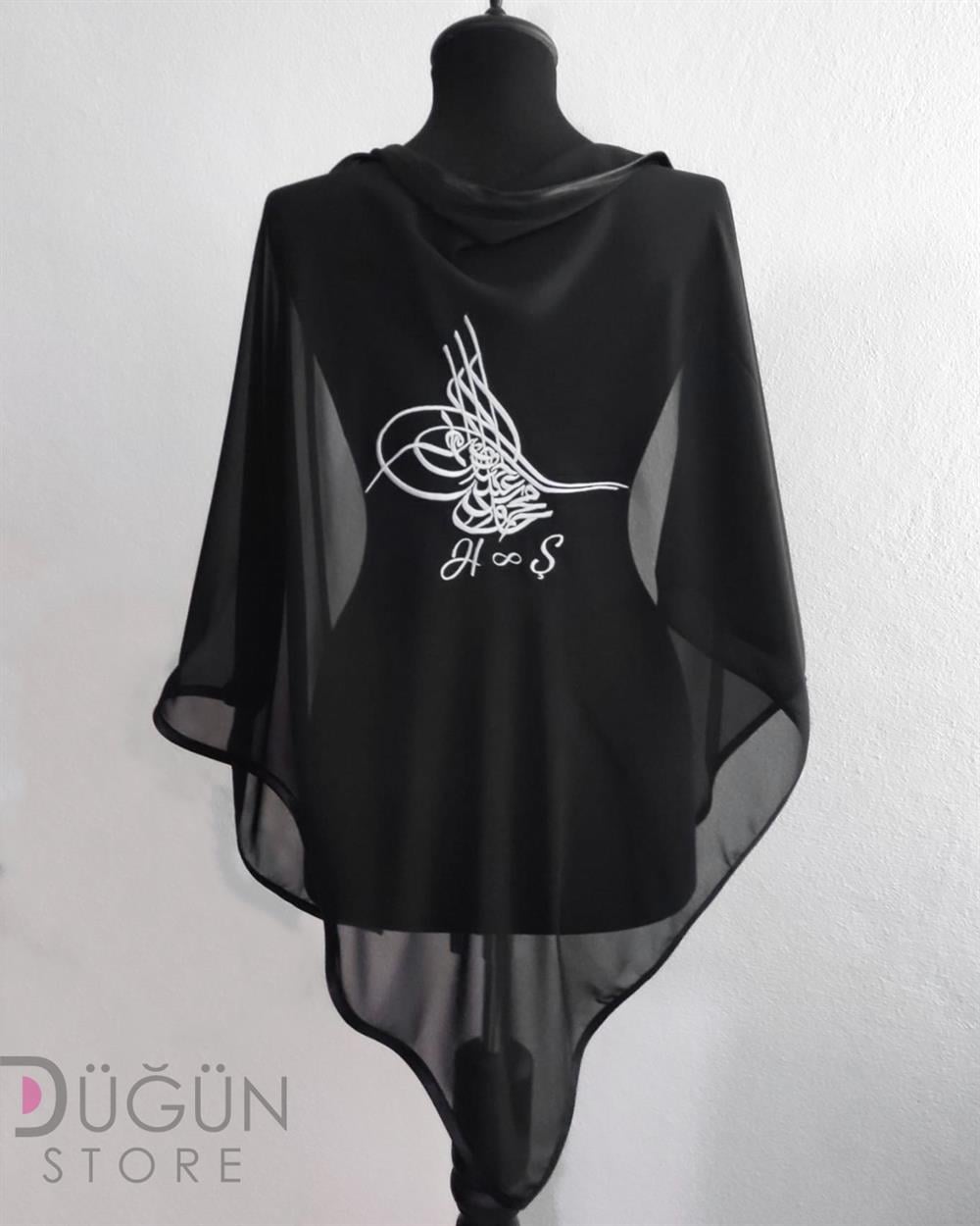 Siyah Renk Tuğra Model Omuz Örtüsü