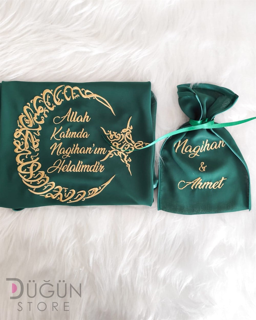 Yeşil Gold Nakışlı Damat Örtüsü ve eldiven