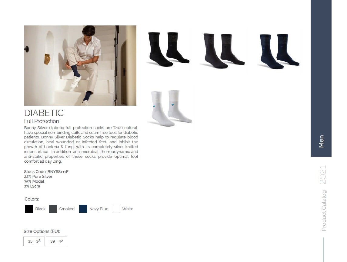 Diyabetik Çorap Unisex Gümüş 22 SİYAH - OrtoPlus