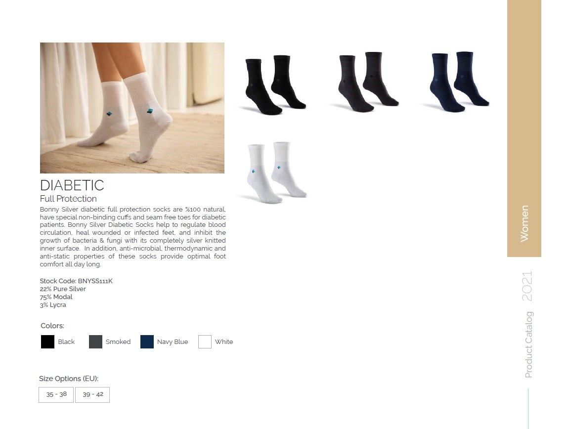 Diyabetik Çorap Unisex Gümüş 22 SİYAH - OrtoPlus