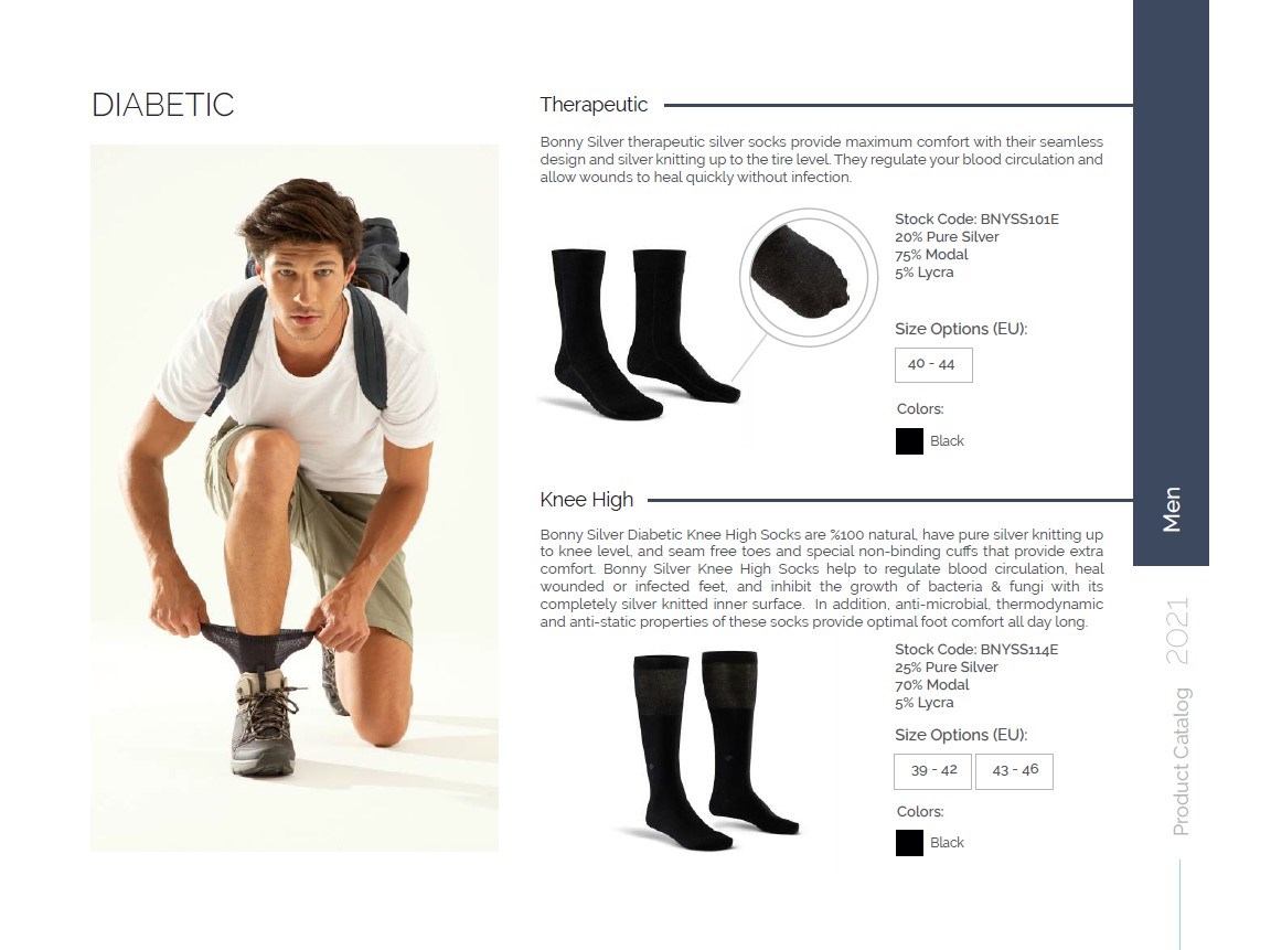 Diyabetik Çorap Unisex Gümüş Terapatik SİYAH - OrtoPlus