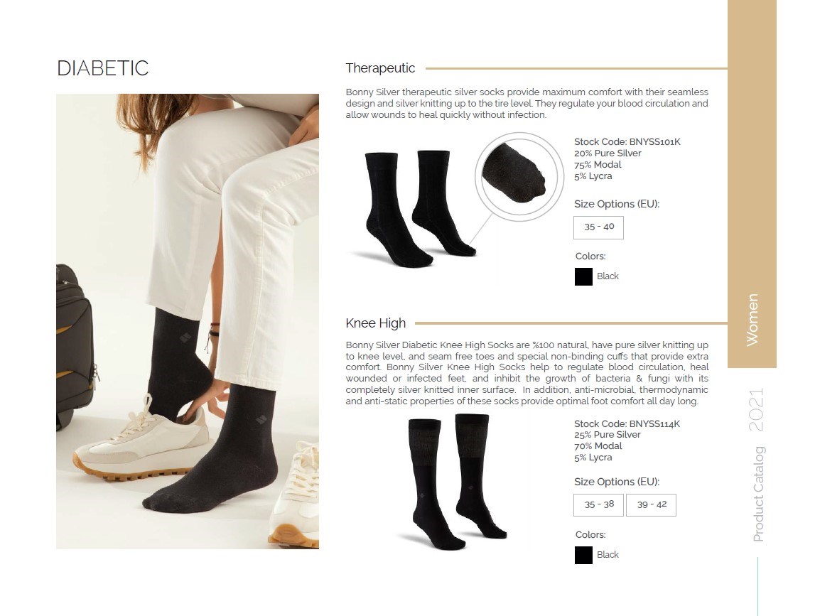 Diyabetik Çorap Unisex Gümüş Terapatik SİYAH - OrtoPlus