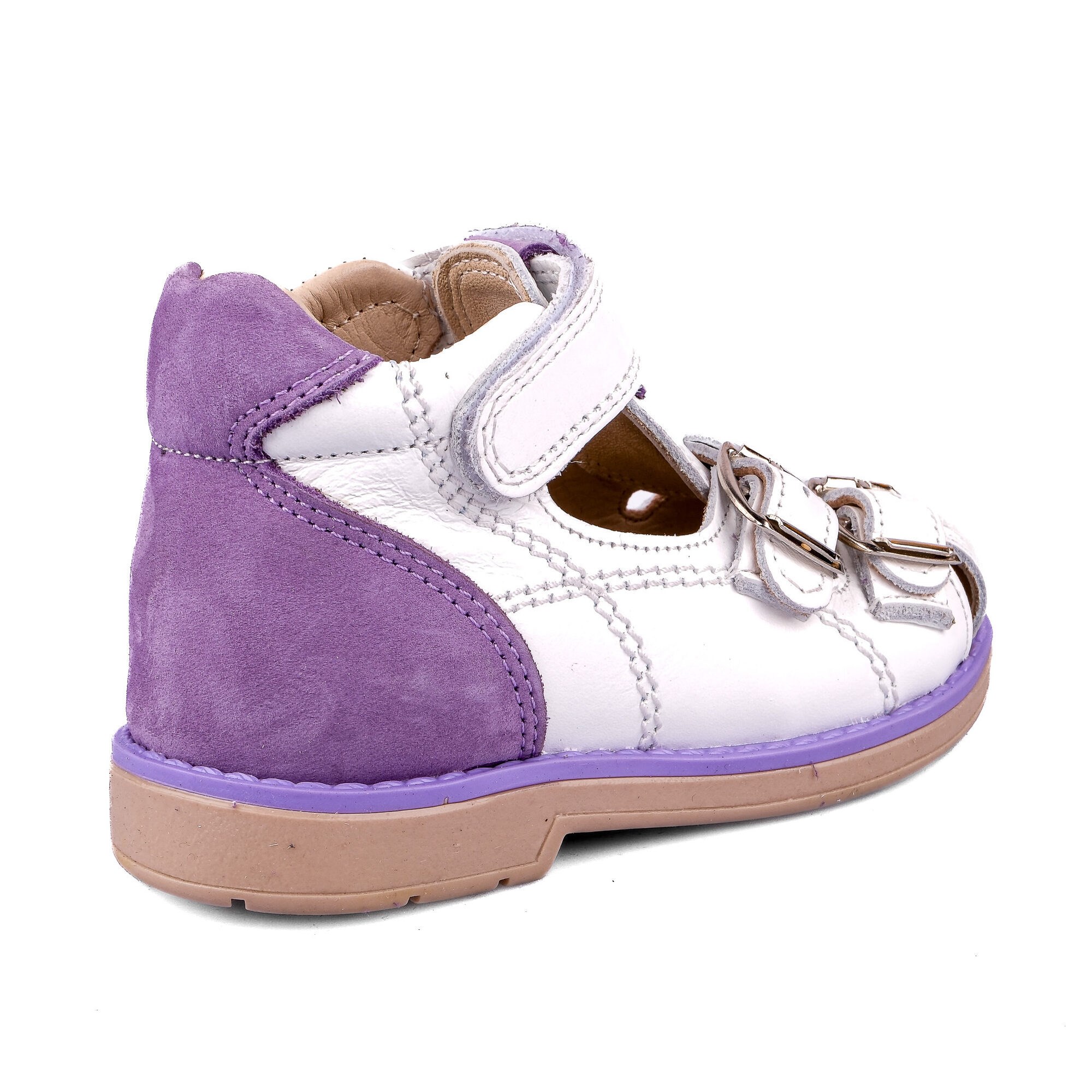Ortoplus Deri Ortopedik Bebe Sandalet K C646-1 BEYAZ - LİLA - OrtoPlus