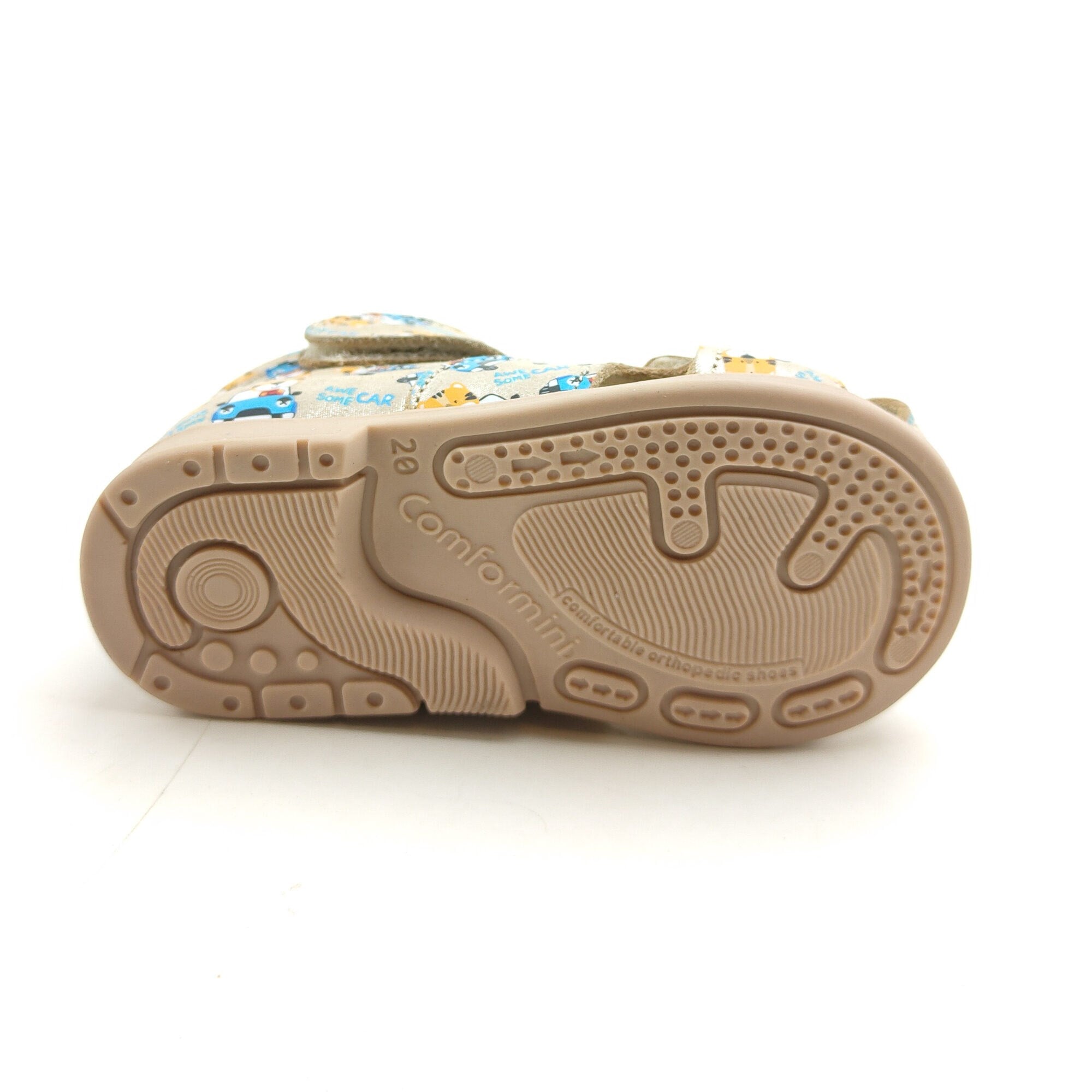 Ortoplus Deri Ortopedik Bebe Sandalet K C634 BEJ - MAVİ ARABALI - OrtoPlus