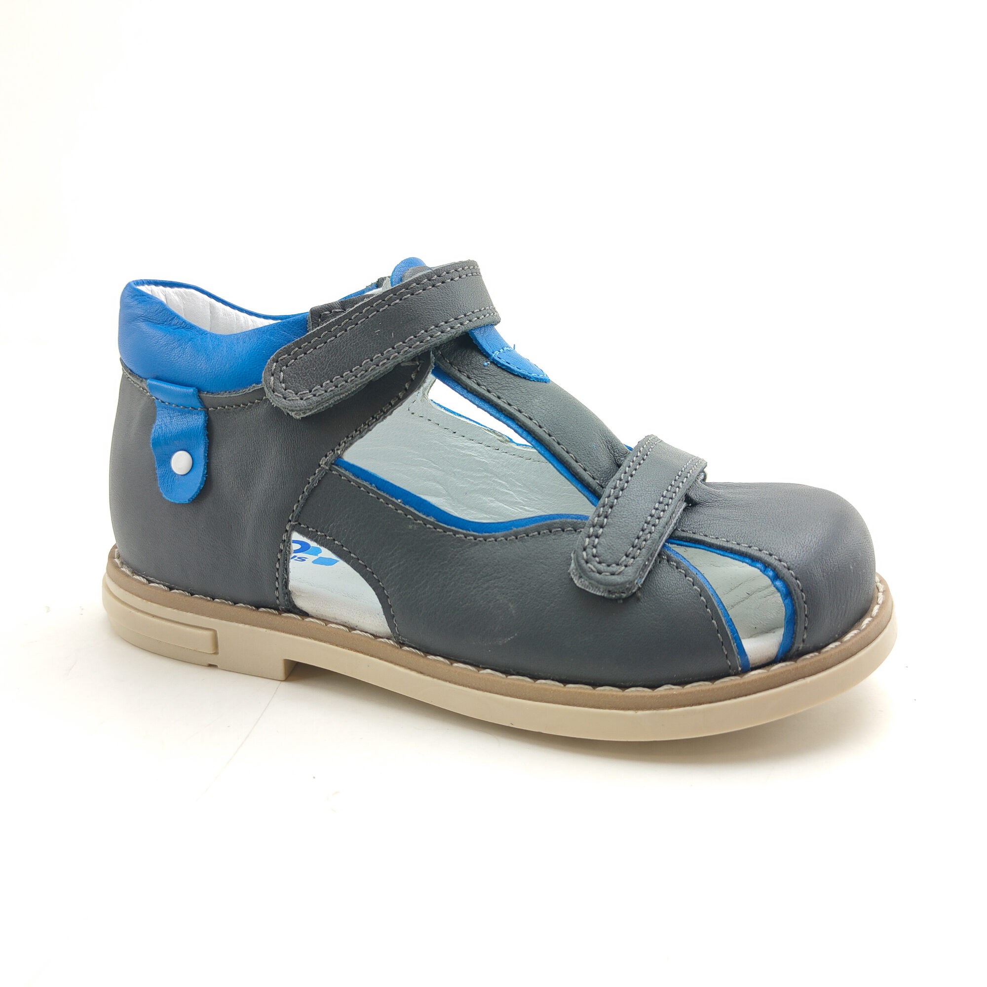 Ortoplus Deri Ortopedik Çocuk Sandalet P OZ502 GRİ - SAX MAVİ - OrtoPlus