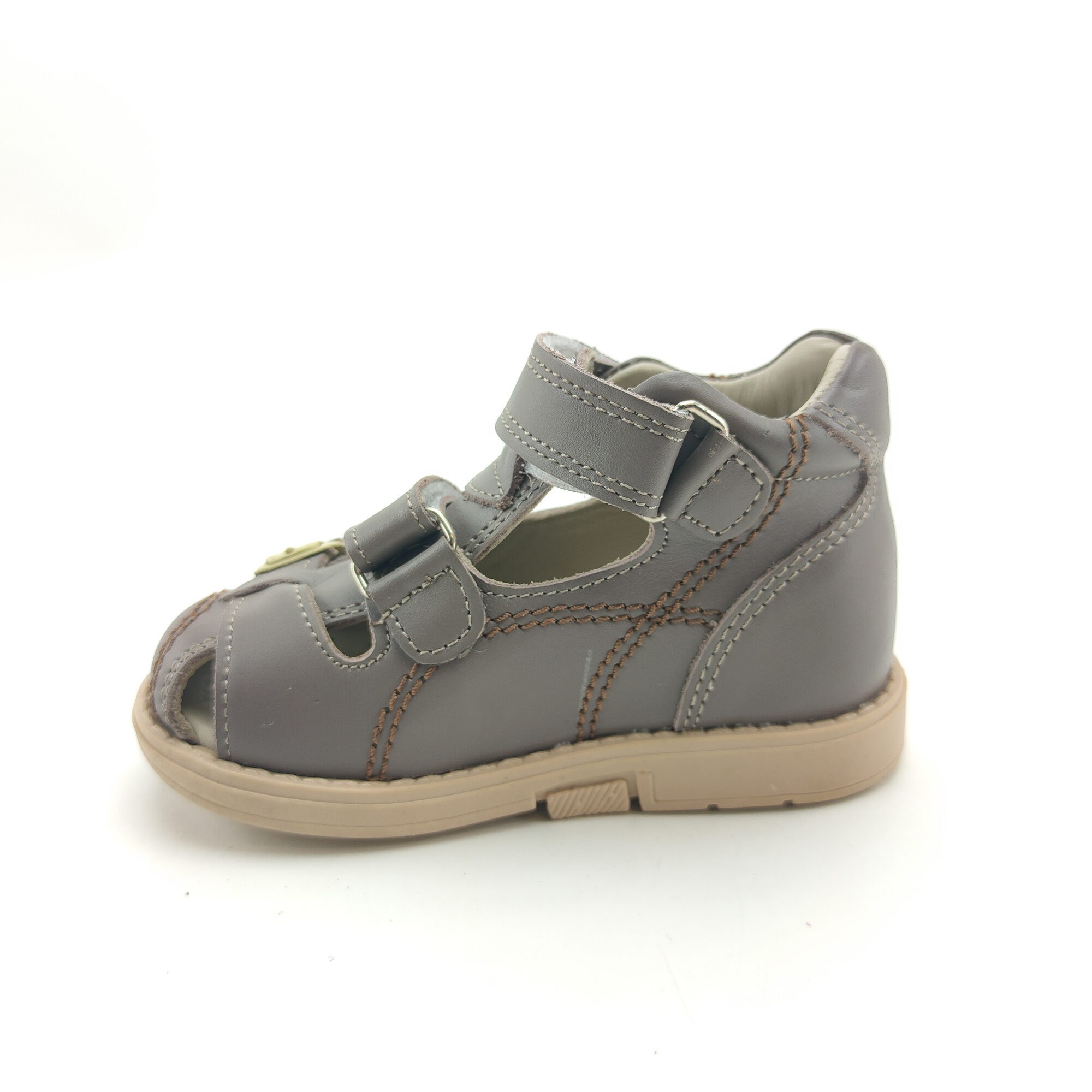 Ortoplus Deri Ortopedik Çocuk Sandalet F C646-1 KOYU GRİ - OrtoPlus