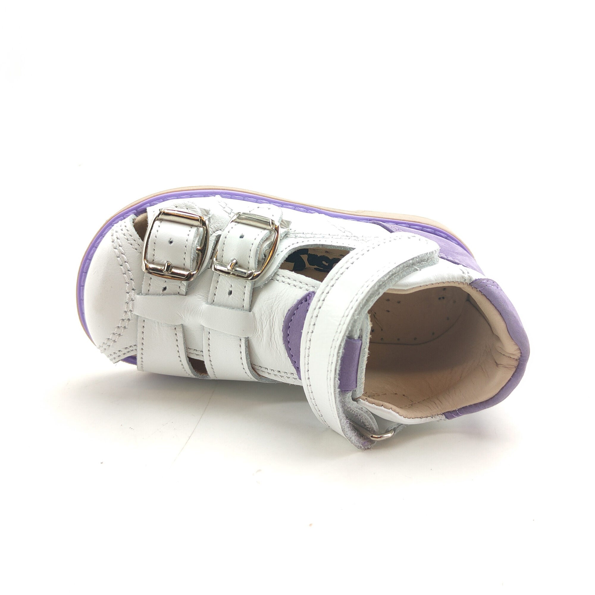 Ortoplus Deri Ortopedik Çocuk Sandalet P C646-1 BEYAZ - LİLA - OrtoPlus
