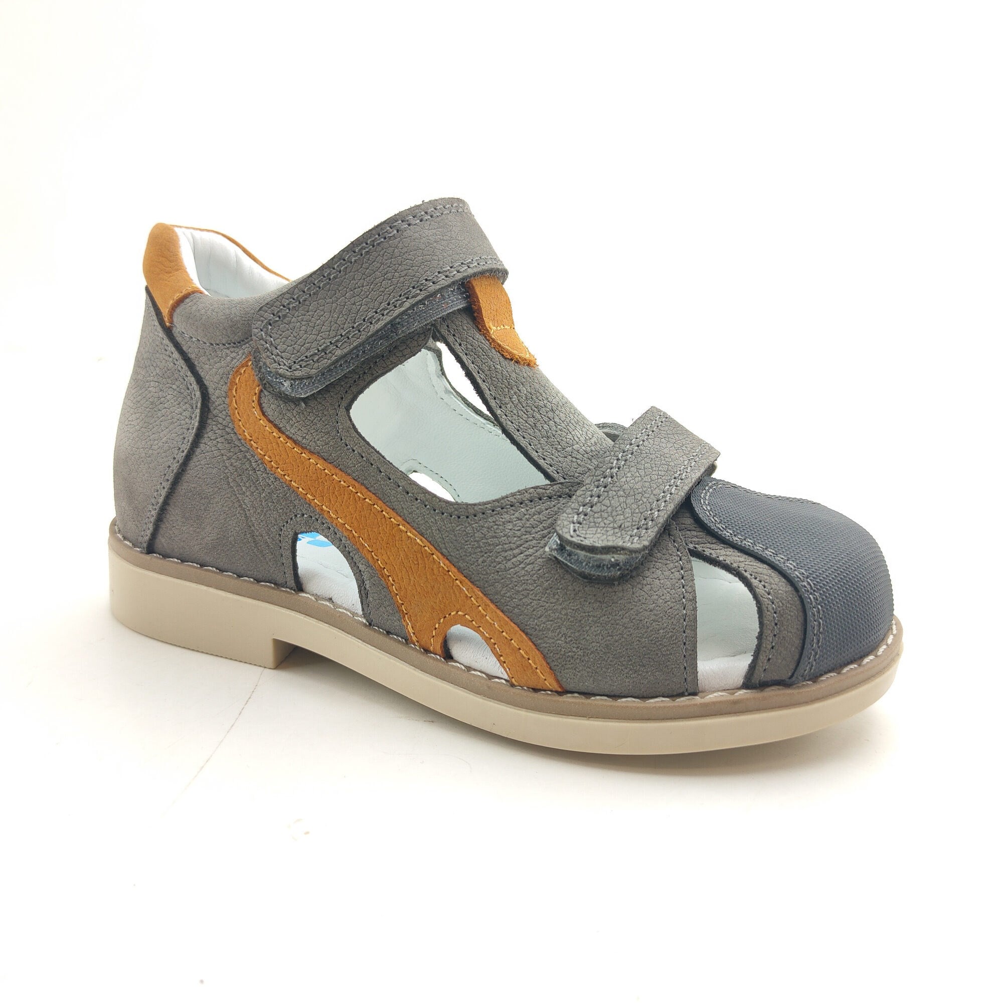 Ortoplus Deri Ortopedik Çocuk Sandalet F OZ501 GRİ - OrtoPlus