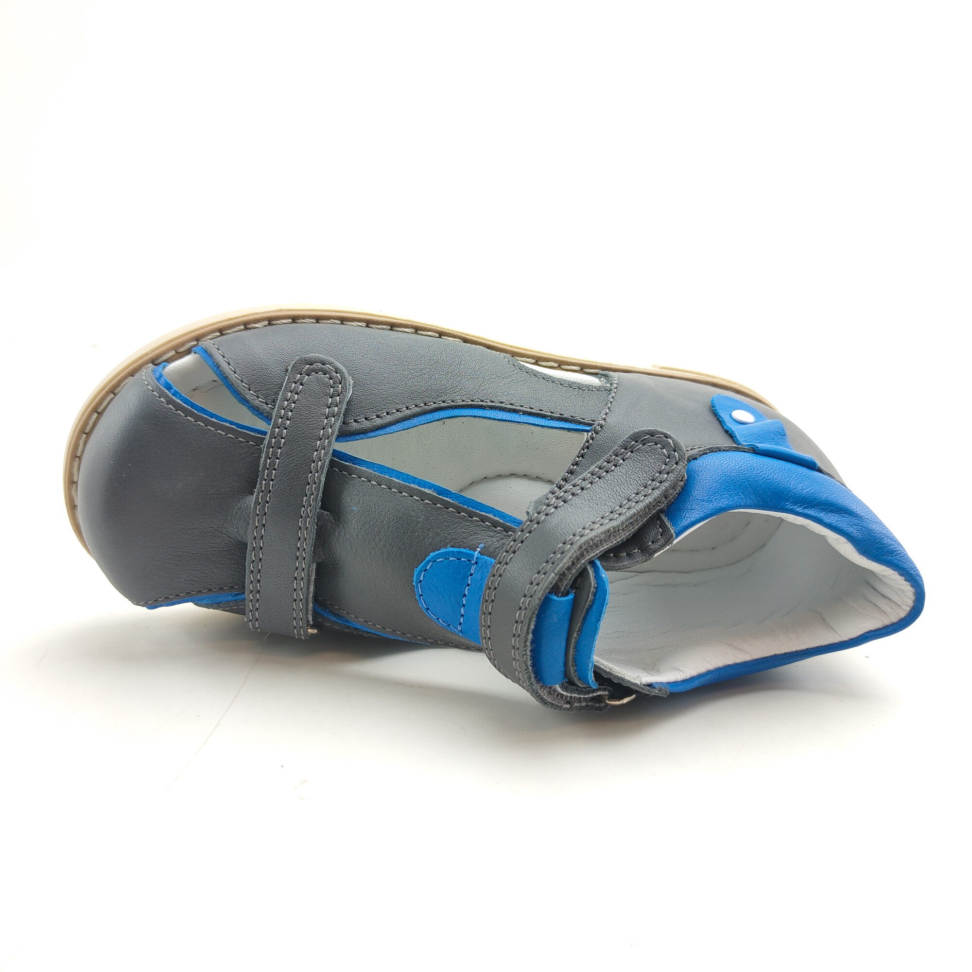 Ortoplus Deri Ortopedik Çocuk Sandalet P OZ502 GRİ - SAX MAVİ - OrtoPlus