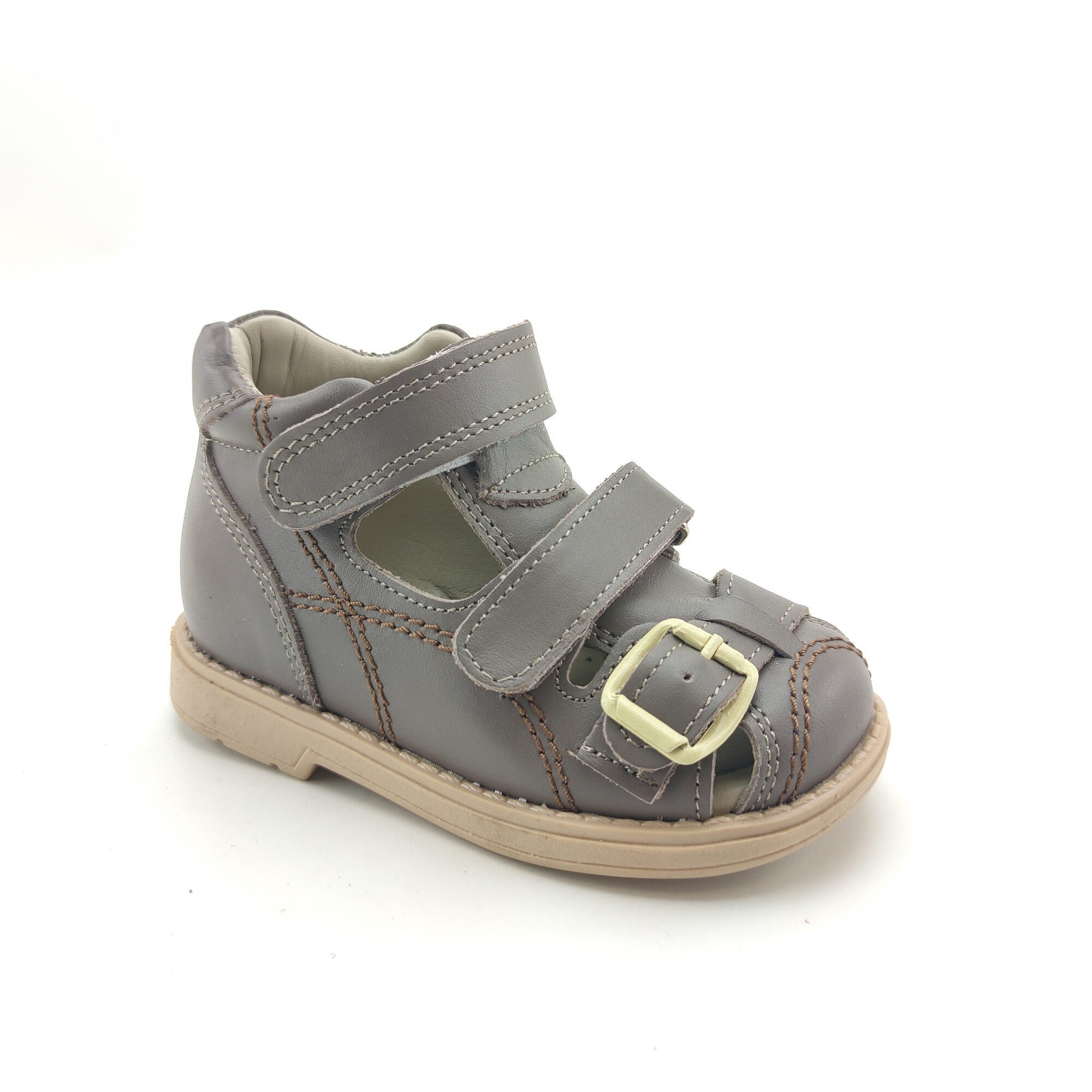 Ortoplus Deri Ortopedik Çocuk Sandalet F C646-1 KOYU GRİ - OrtoPlus