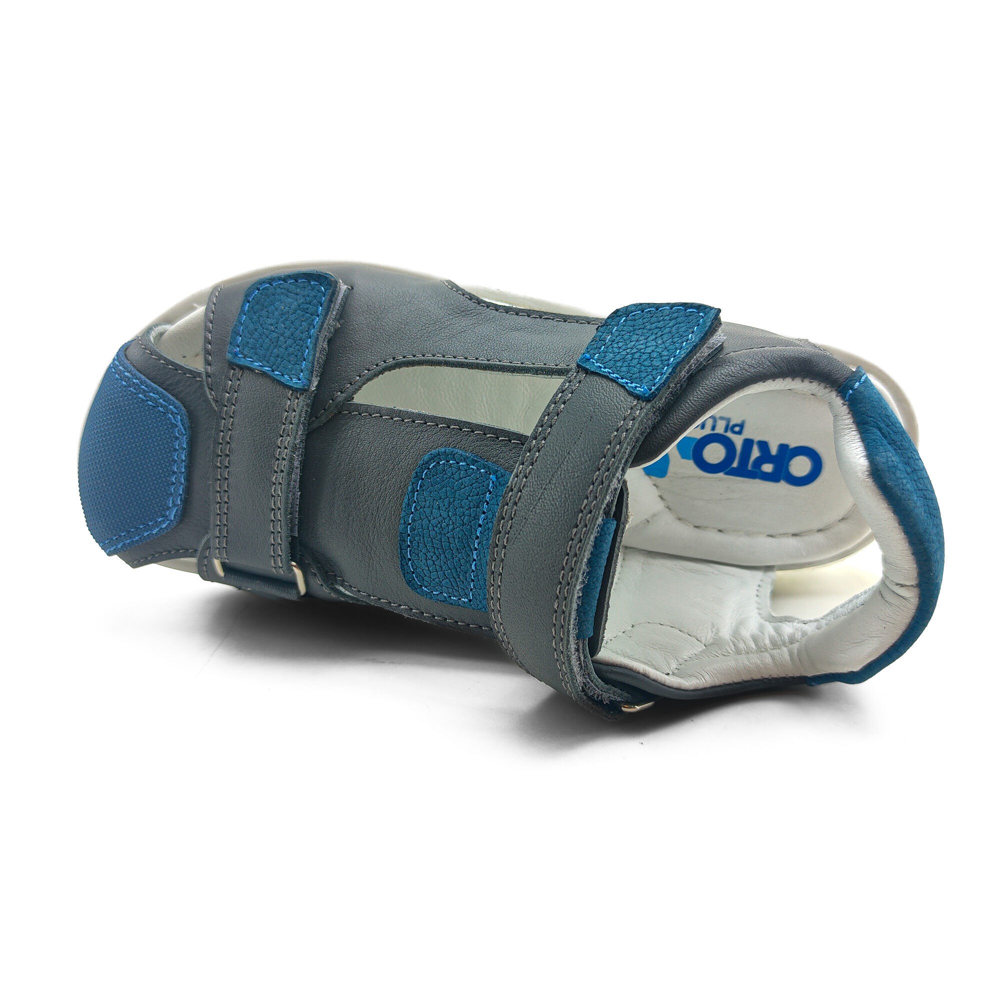 Ortoplus Deri Ortopedik Çocuk Sandalet F OZ600 GRİ-LACİ - OrtoPlus