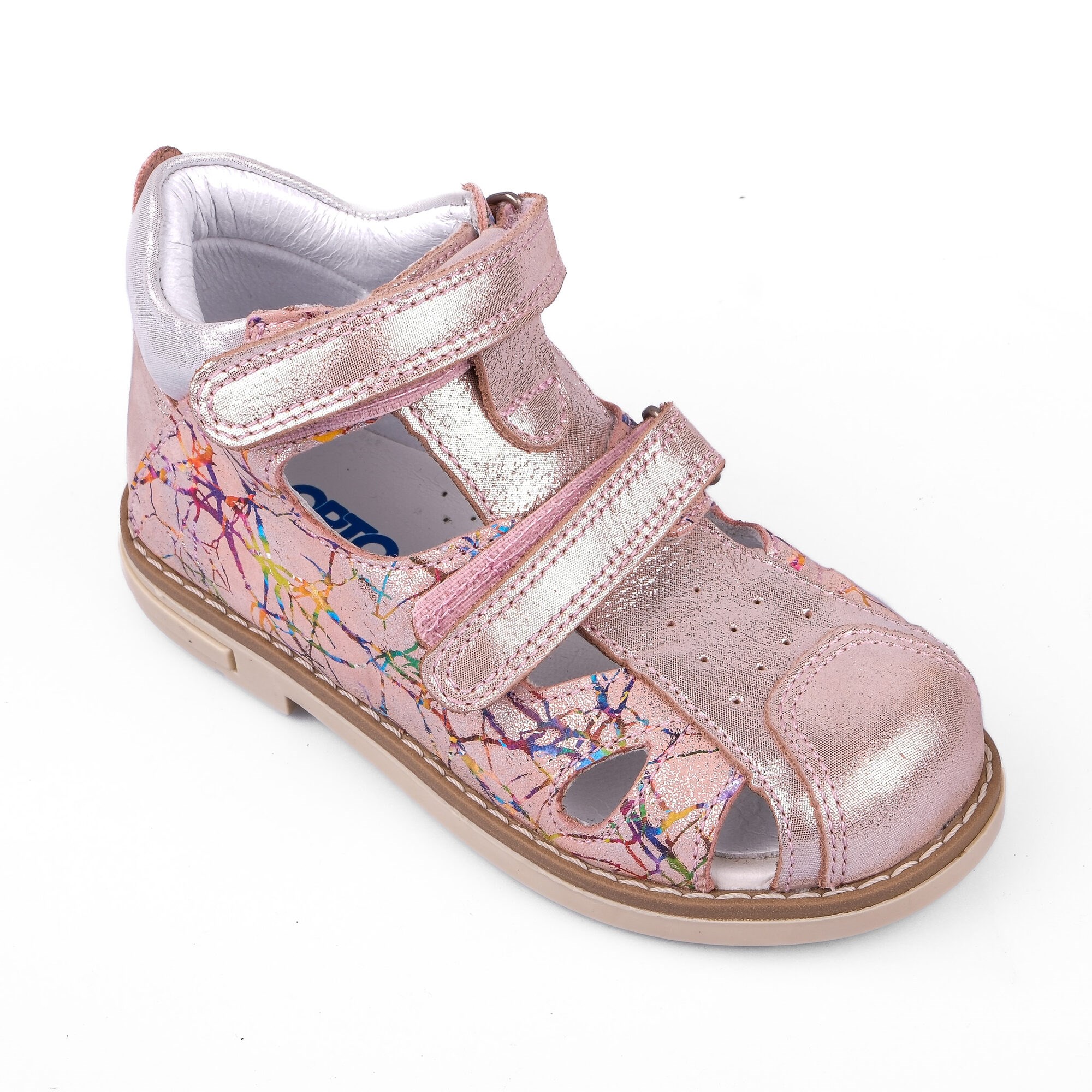 Ortoplus Deri Ortopedik Çocuk Spor Sandalet  P OZ503 PUDRA SİMLİ - OrtoPlus