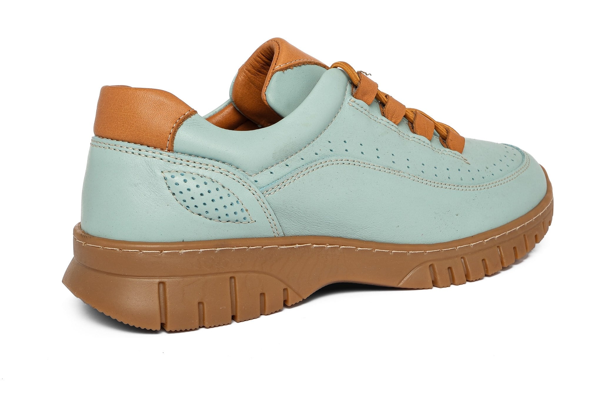 Ortoplus Deri Ortopedik Kadın Sneaker Ayakkabı Bağcıklı ND26061 AÇIK MAVİ - OrtoPlus