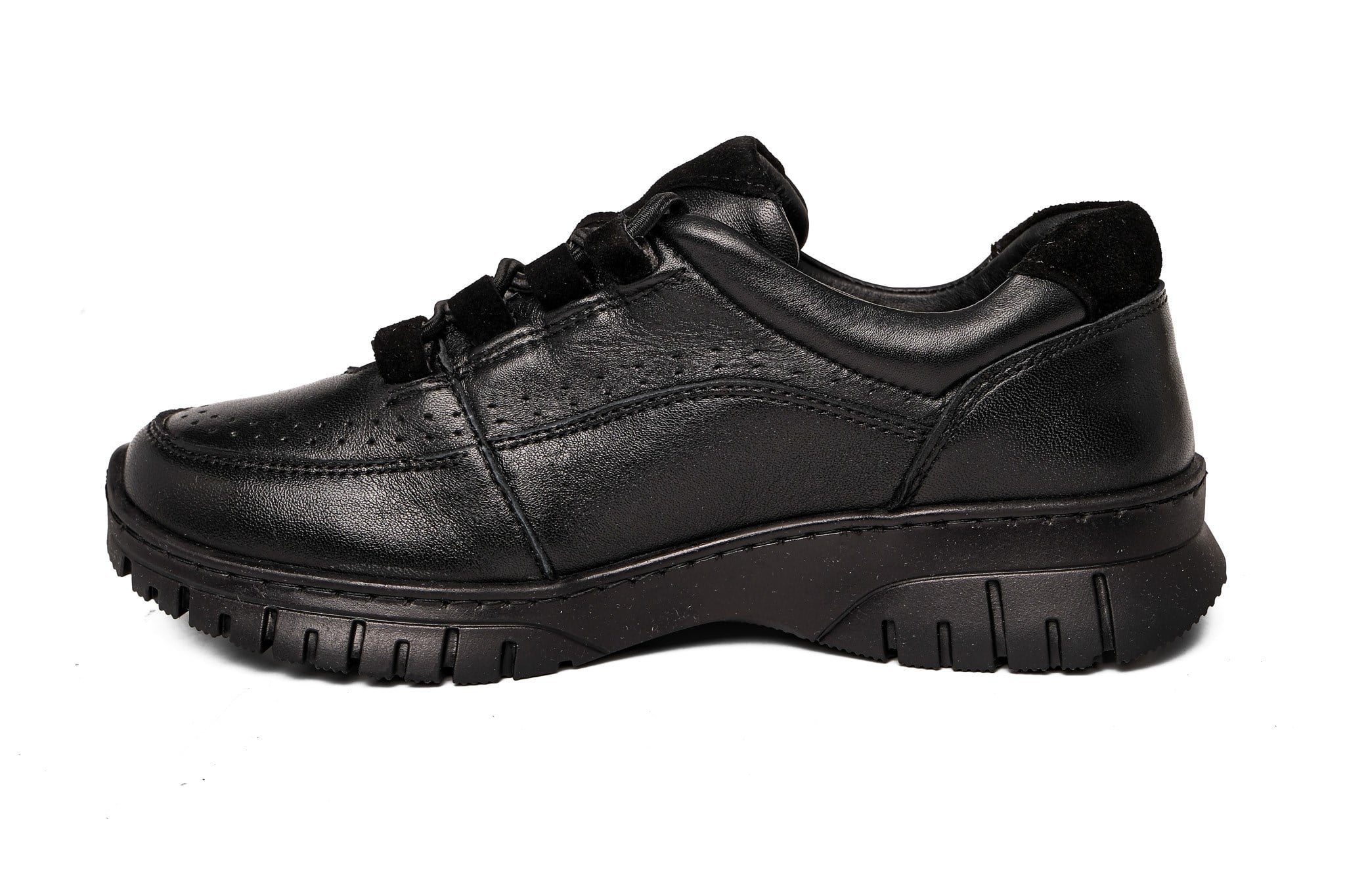 Ortoplus Deri Ortopedik Kadın Sneaker Ayakkabı Bağcıklı ND26061 SİYAH - OrtoPlus