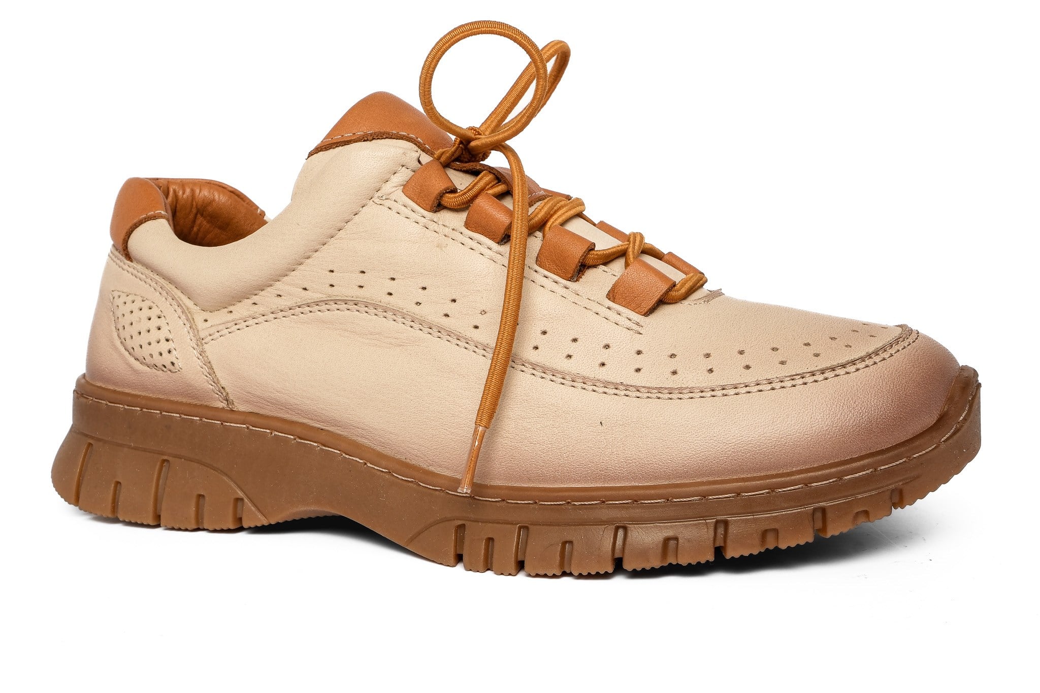 Ortoplus Deri Ortopedik Kadın Sneaker Ayakkabı Bağcıklı ND26061 BEJ - OrtoPlus